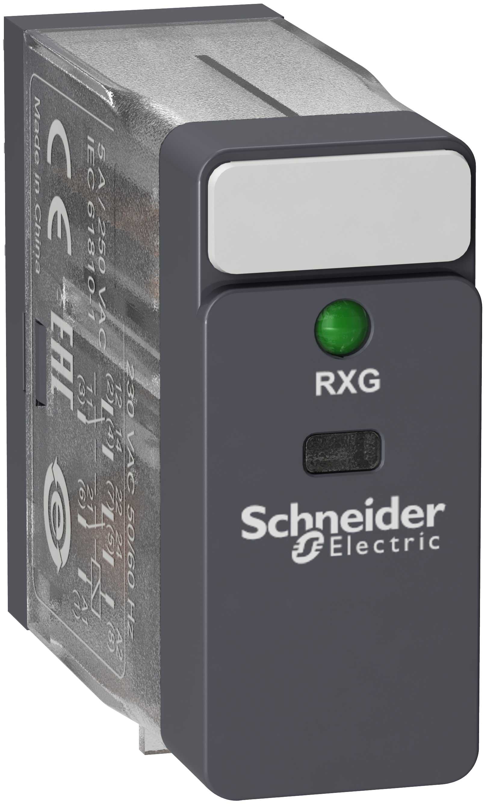 Schneider Electric - RXG pluggrelé med innebygget LED og 2 C/O kontakter på 5A og 230 VAC forsyning