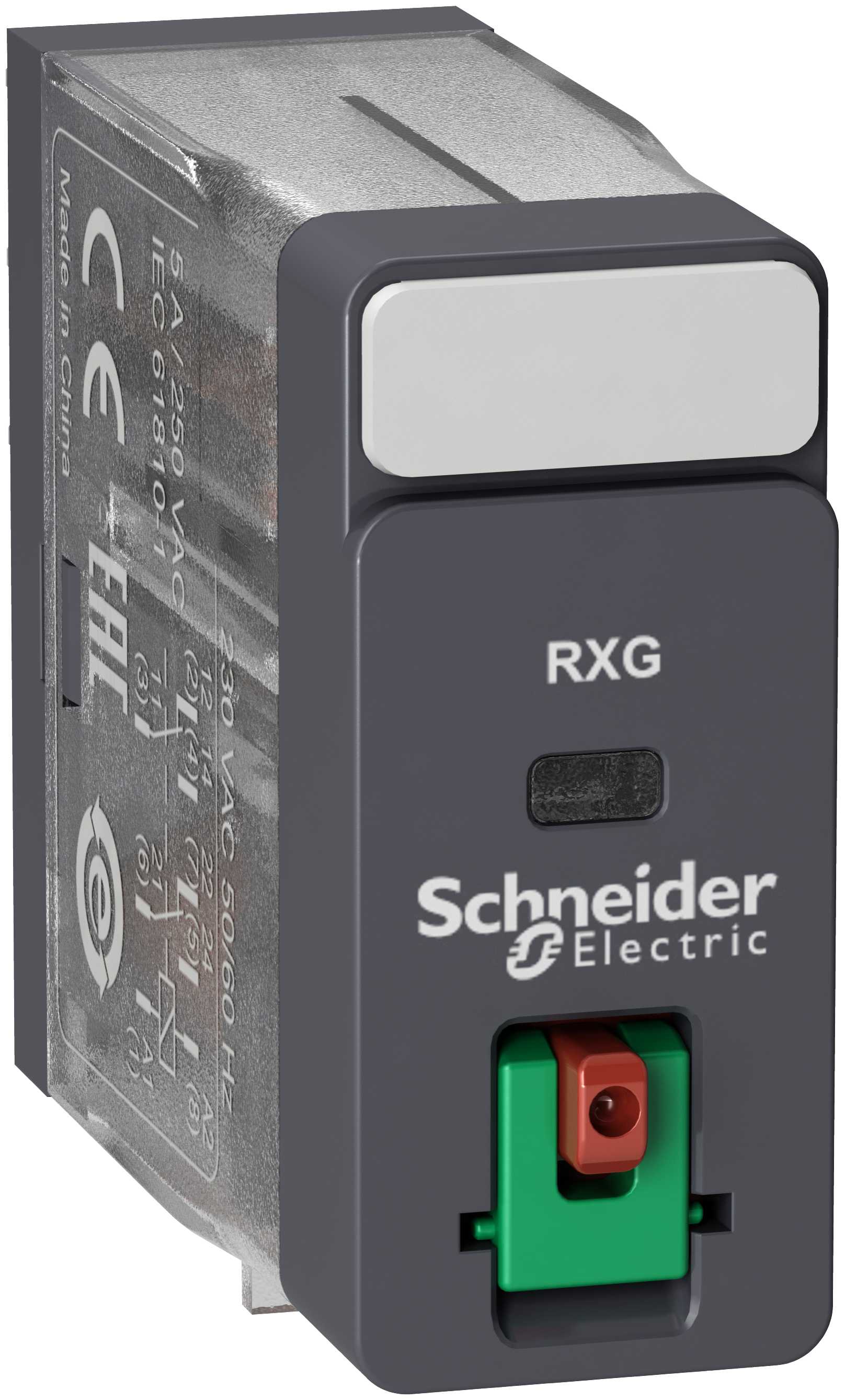 Schneider Electric - RXG pluggrelé med låsbar testknapp og 2 C/O kontakter på 5A og 24 VAC forsyning