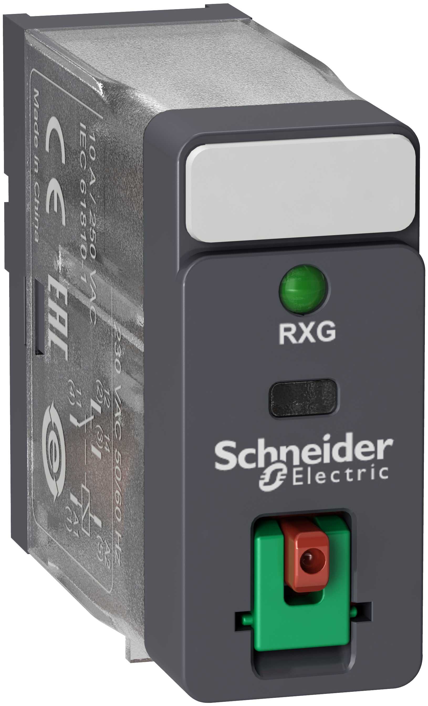 Schneider Electric - RXG pluggrelé med låsbar testknapp og innebygget LED og 1 C/O kontakt på 10A og 48 VAC forsyning