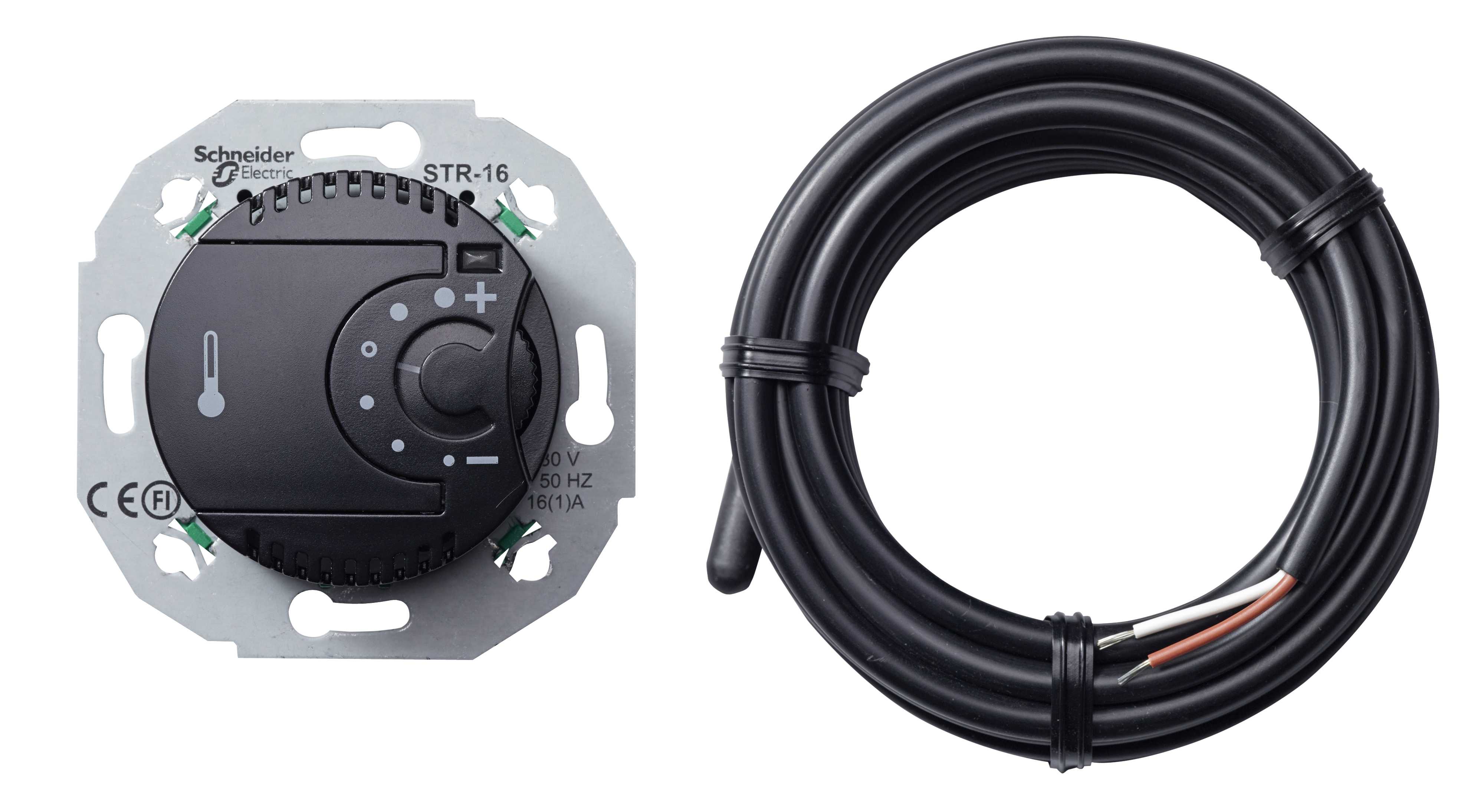 Schneider Electric - Renova - Termostat, med gulvføler 16A - Sort