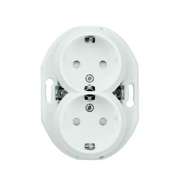 Schneider Electric - Renova - Dobbel stikk - med jord og barnevern - separat mating - Hvit