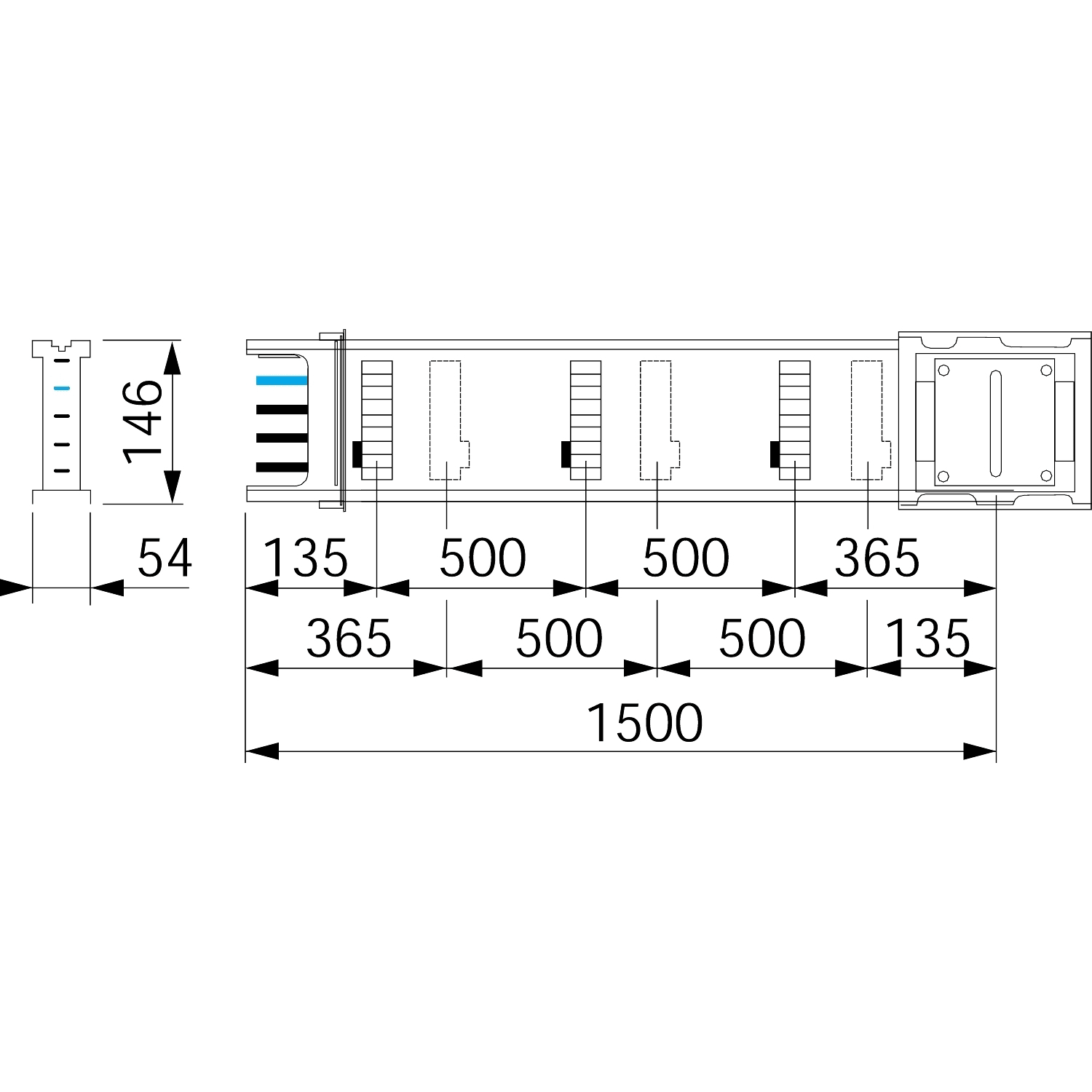 Schneider Electric - SKINNE 250A 1,5M 6 UTTAK