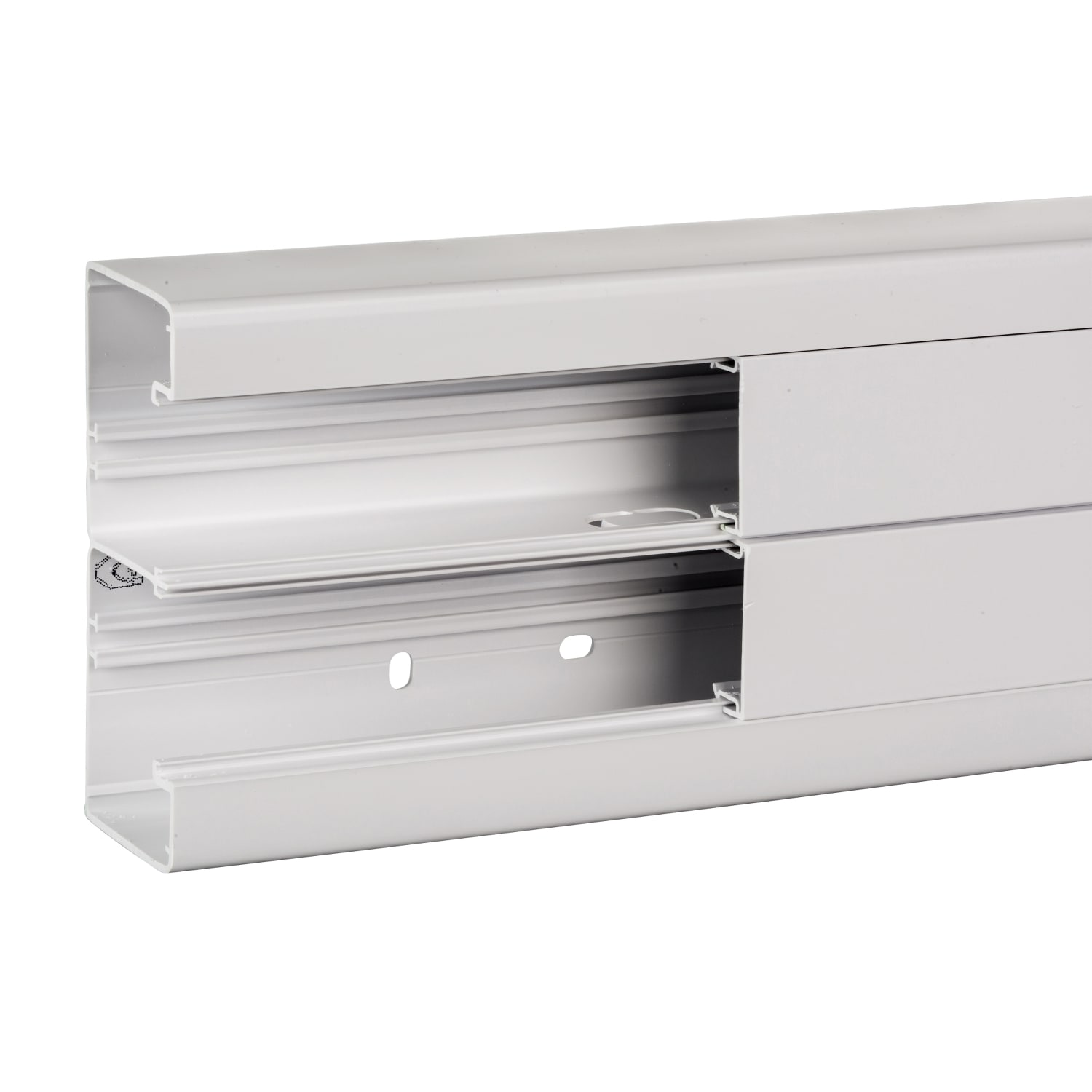 Schneider Electric - OptiLine 45 - 2rom kanalunderdel med front-PVC-hvit-45mm frontåpning-H140mm-kompatibel Ny Unica - 2m