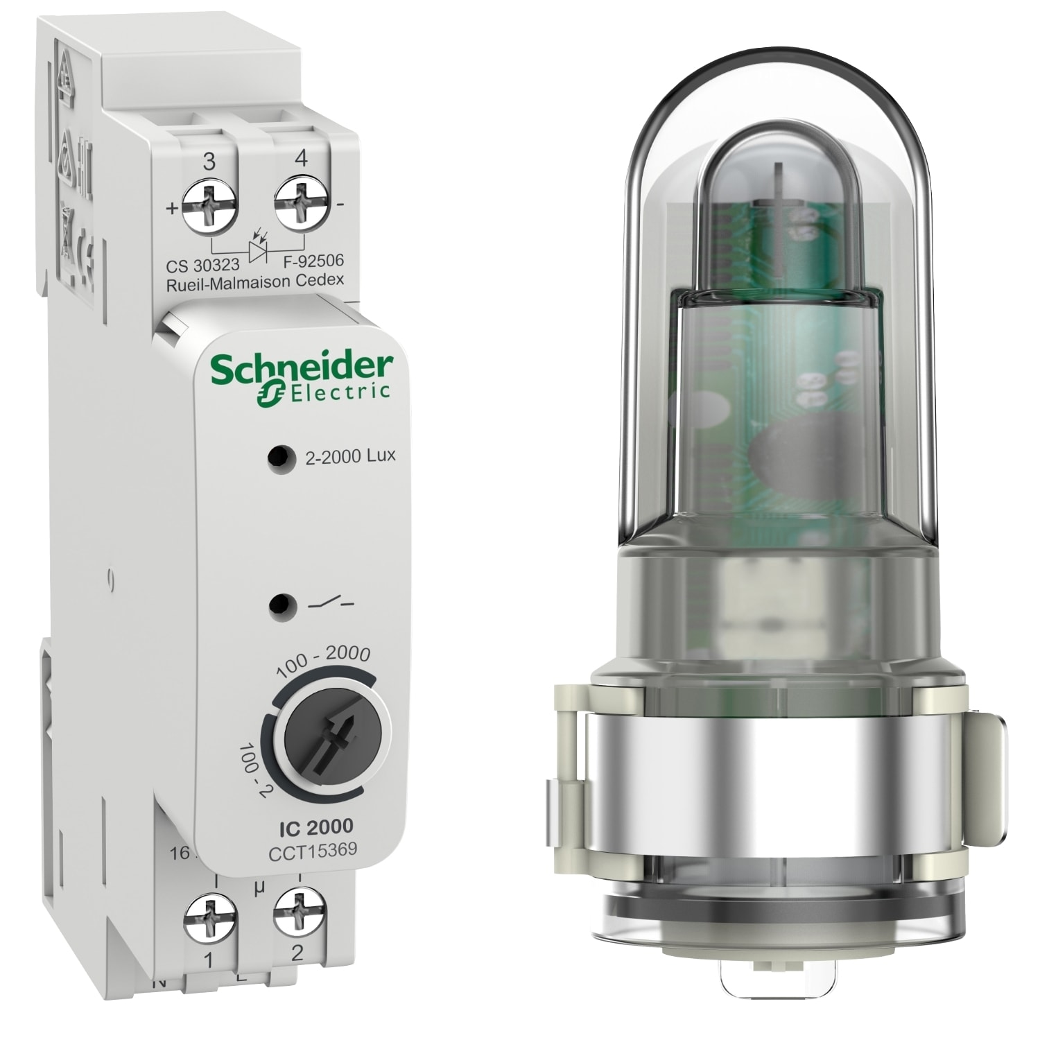 Schneider Electric - Acti 9 skumringsrele - 1NO - 2....2000 lux med utendørs lyssensor