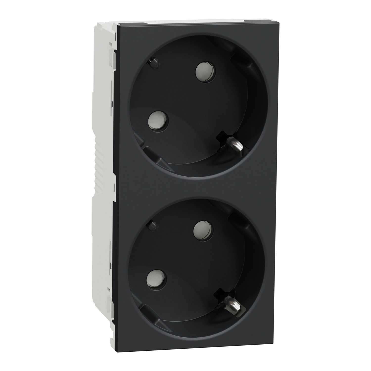 Schneider Electric - New Unica, 2 veis schuko uttak hurtigklemme, 2P+ Jord, 16A 250V, IP21D,antrasitt