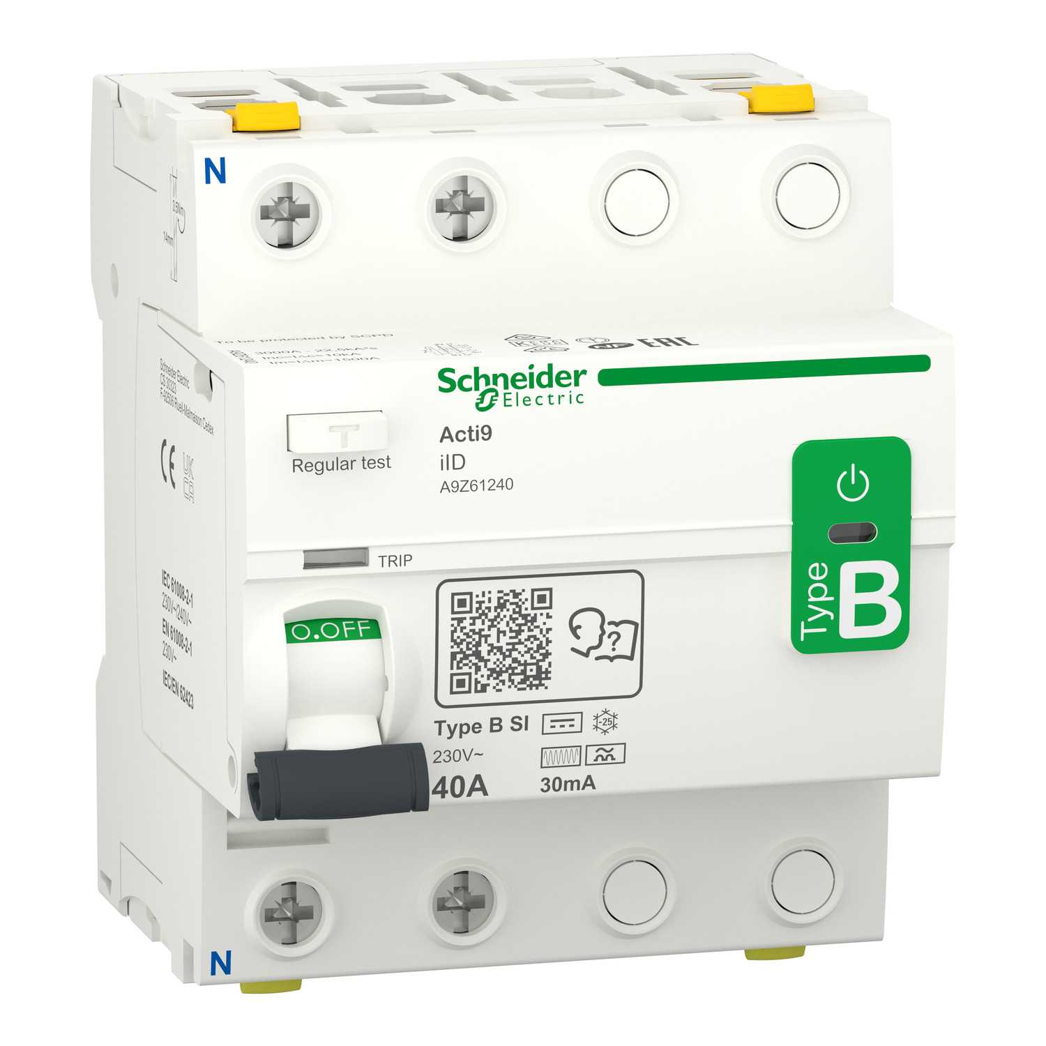 Schneider Electric - Jordfeilbryter Acti9 iID 2P 40A 30mA B-SI RCCB