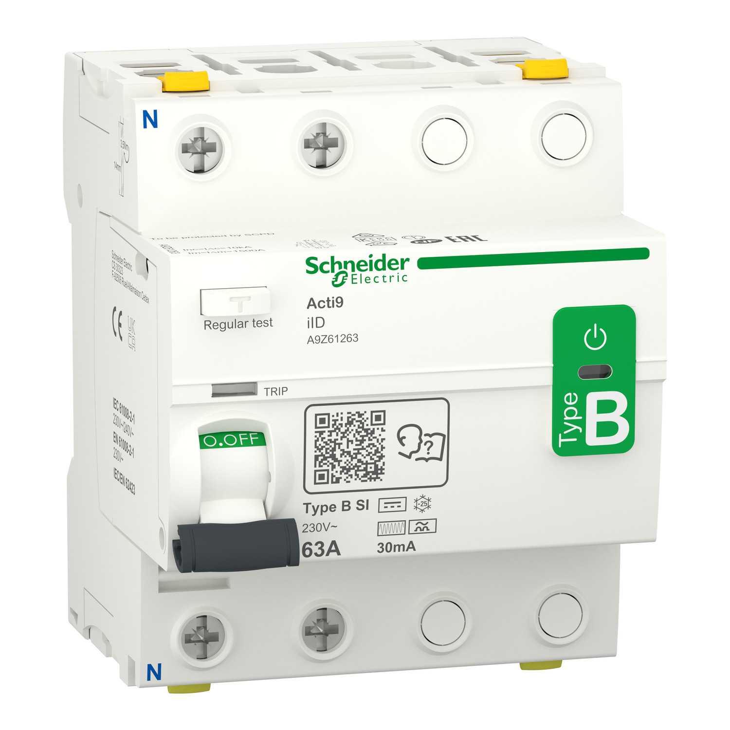 Schneider Electric - Jordfeilbryter Acti9 iID 2P 63A 30mA B-SI RCCB