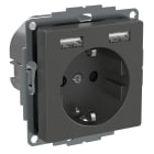 Schneider Electric - Exxact - enkel stikkontakt med 2xUSB lader - 2.4A 16A - Antrasitt
