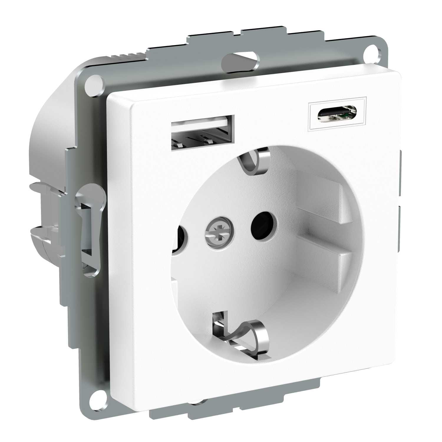 Schneider Electric - Exxact stikkontakt med USB 3A lader med Type A + C, hvit