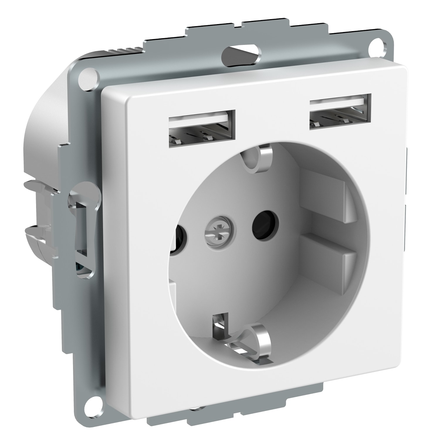 Schneider Electric - Exxact - enkel stikkontakt med 2xUSB lader - 2.4A 16A - Hvit