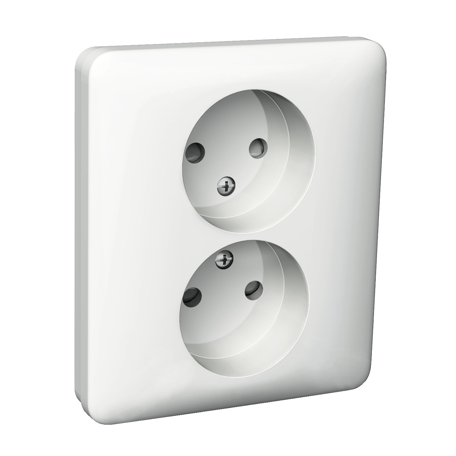 Schneider Electric - Dobbel stikkontakt innfelt for standard enkel veggboks. Komplett med integrert ramme Primo design