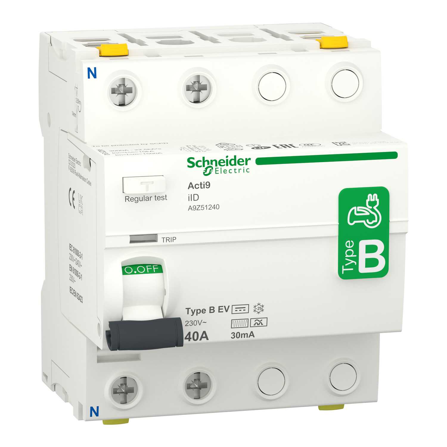 Schneider Electric - Jordfeilbryter Acti9 iID 2P 40A 30mA B EV RCCB