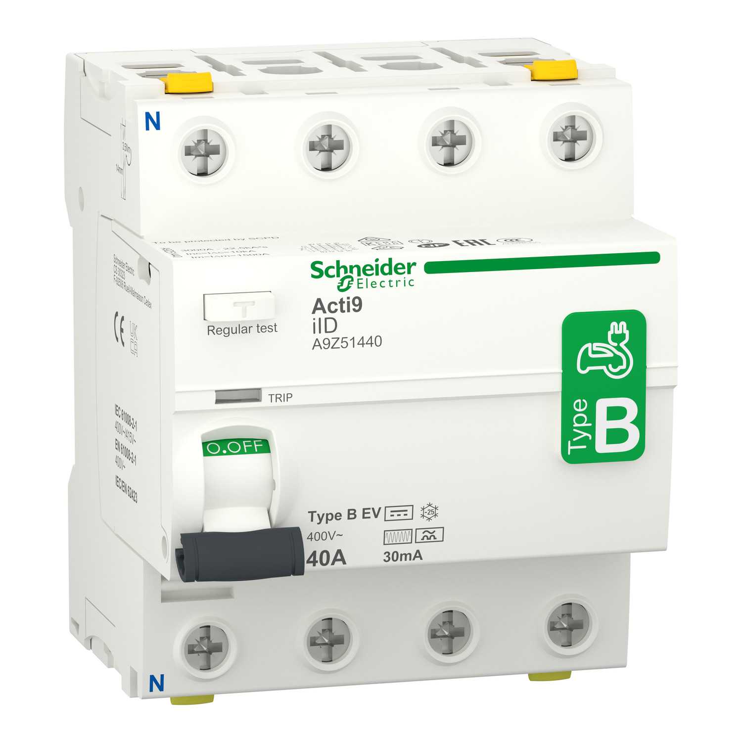 Schneider Electric - Jordfeilbryter Acti9 iID 4P 40A 30mA B EV RCCB
