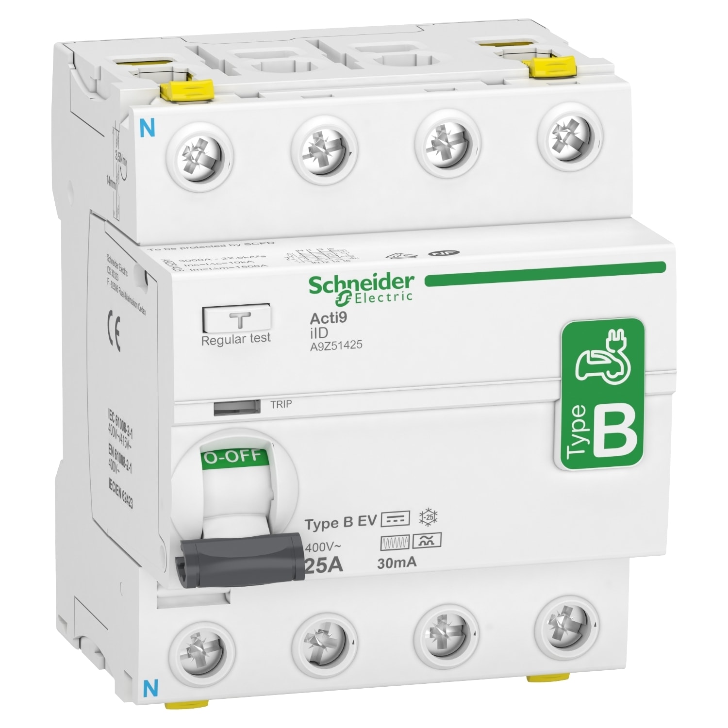 Schneider Electric - Jordfeilbryter Acti9 iID 4P 25A 30mA B EV RCCB