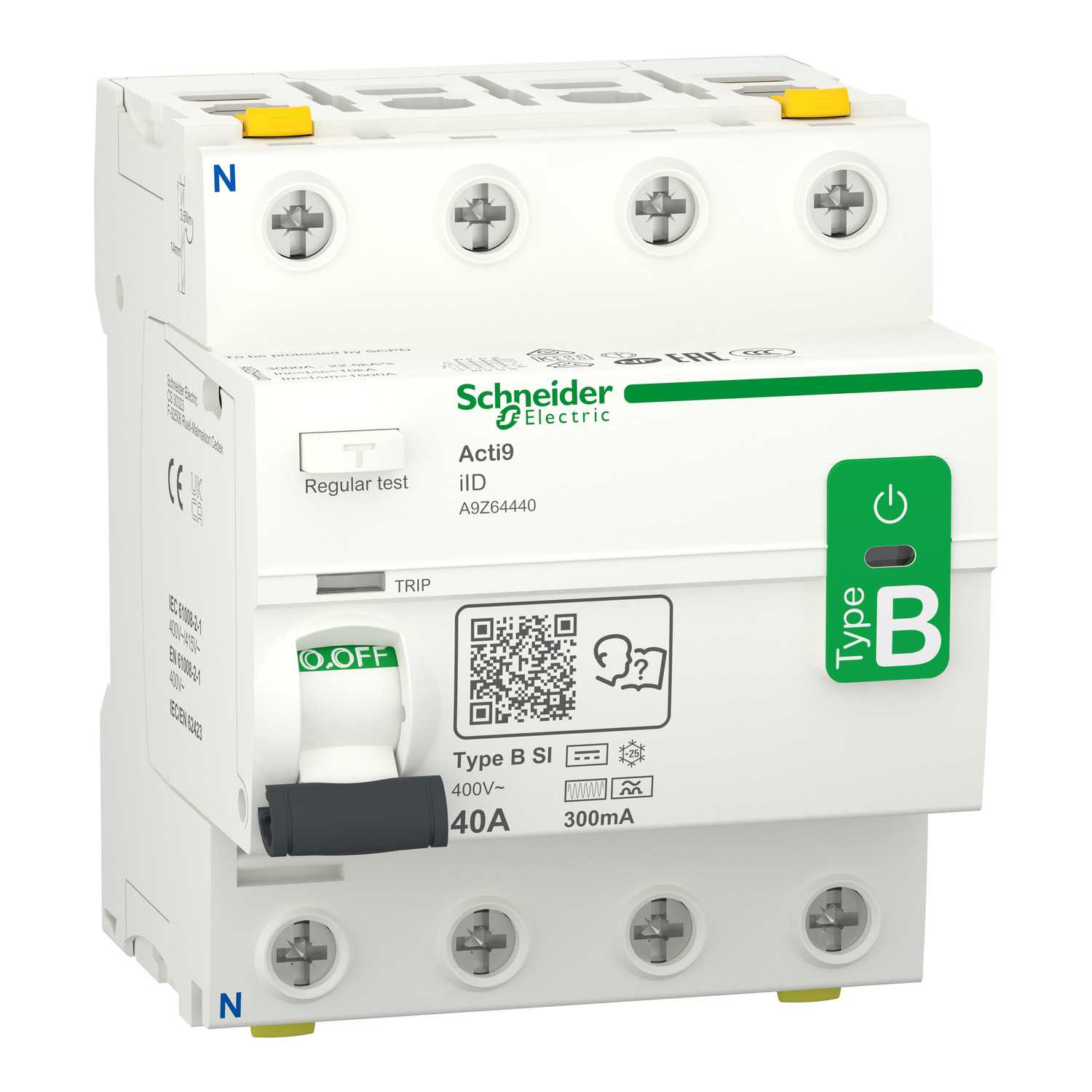 Schneider Electric - Jordfeilbryter Acti9 iID 4P 40A 300mA B-SI RCCB