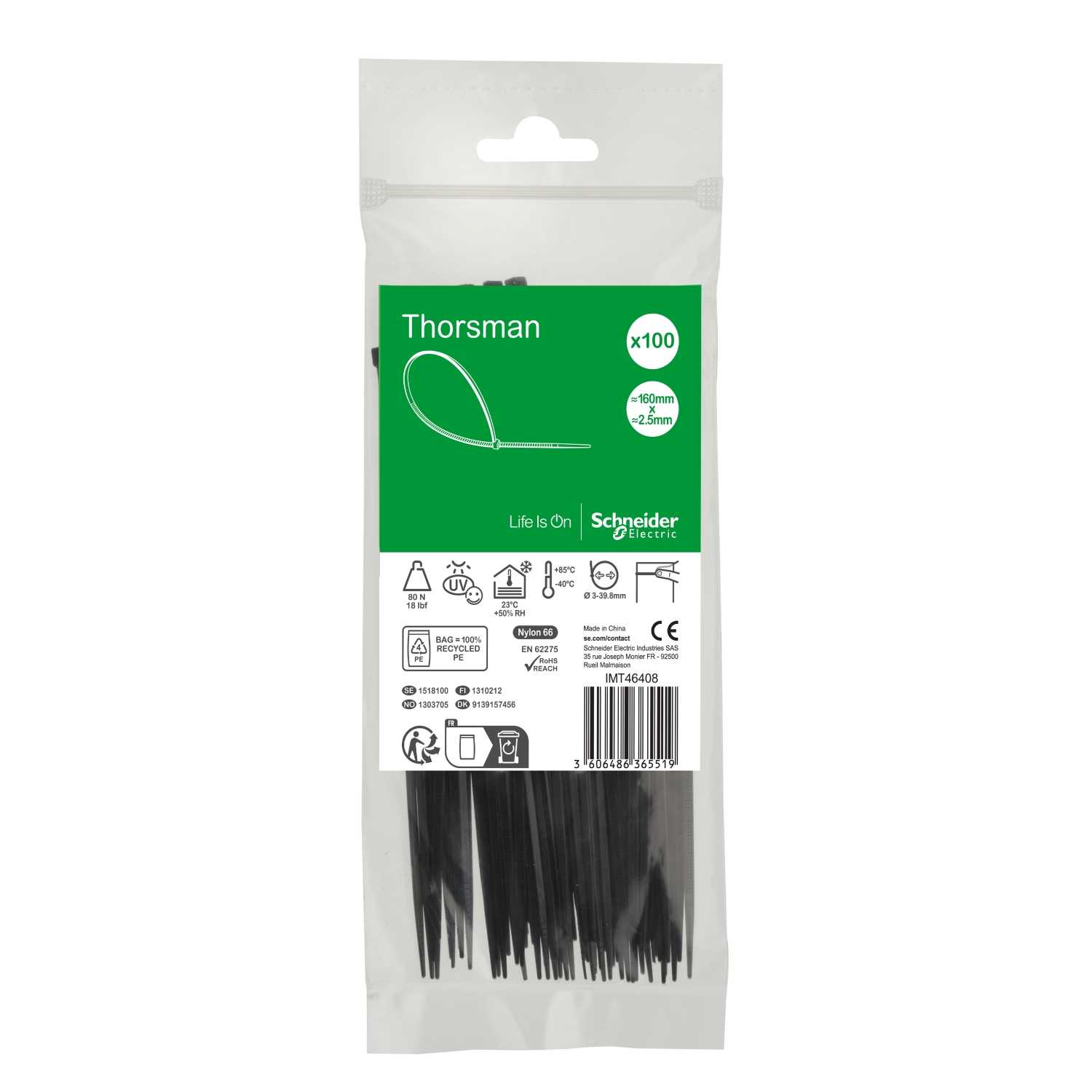 Schneider Electric - Strips svart 160x2,5 100 stk