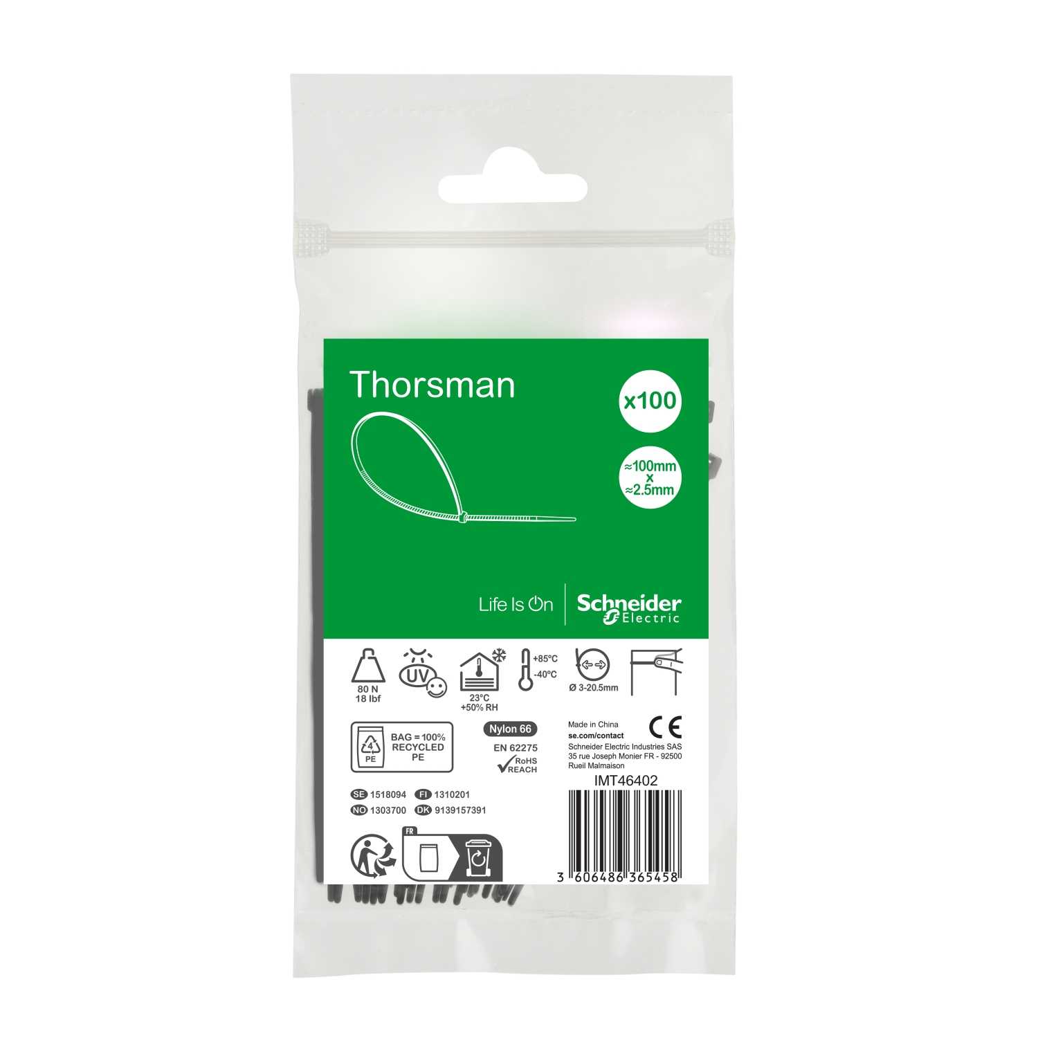 Schneider Electric - Strips svart 100x2,5 100 stk