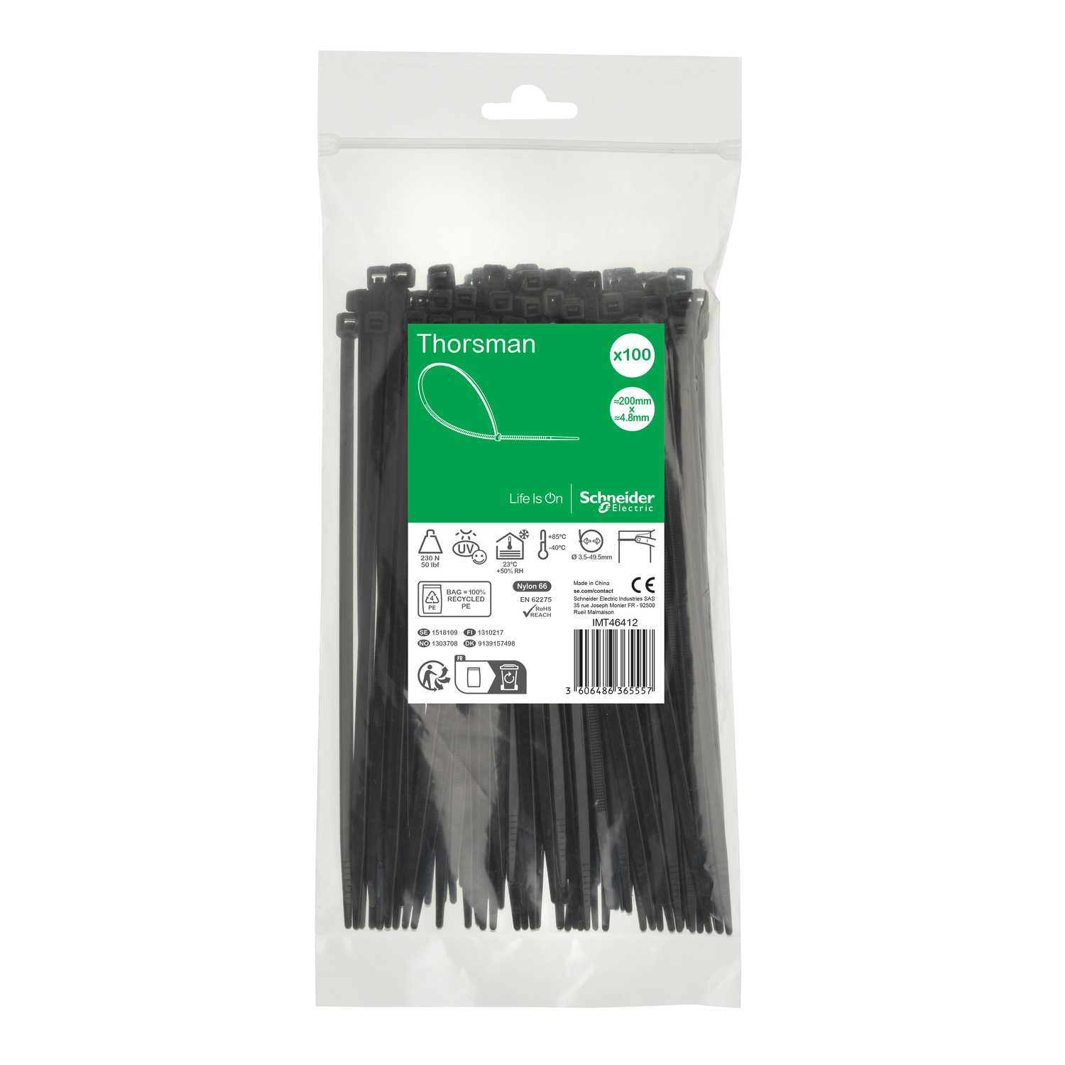 Schneider Electric - Strips svart 200x4,8 100 stk