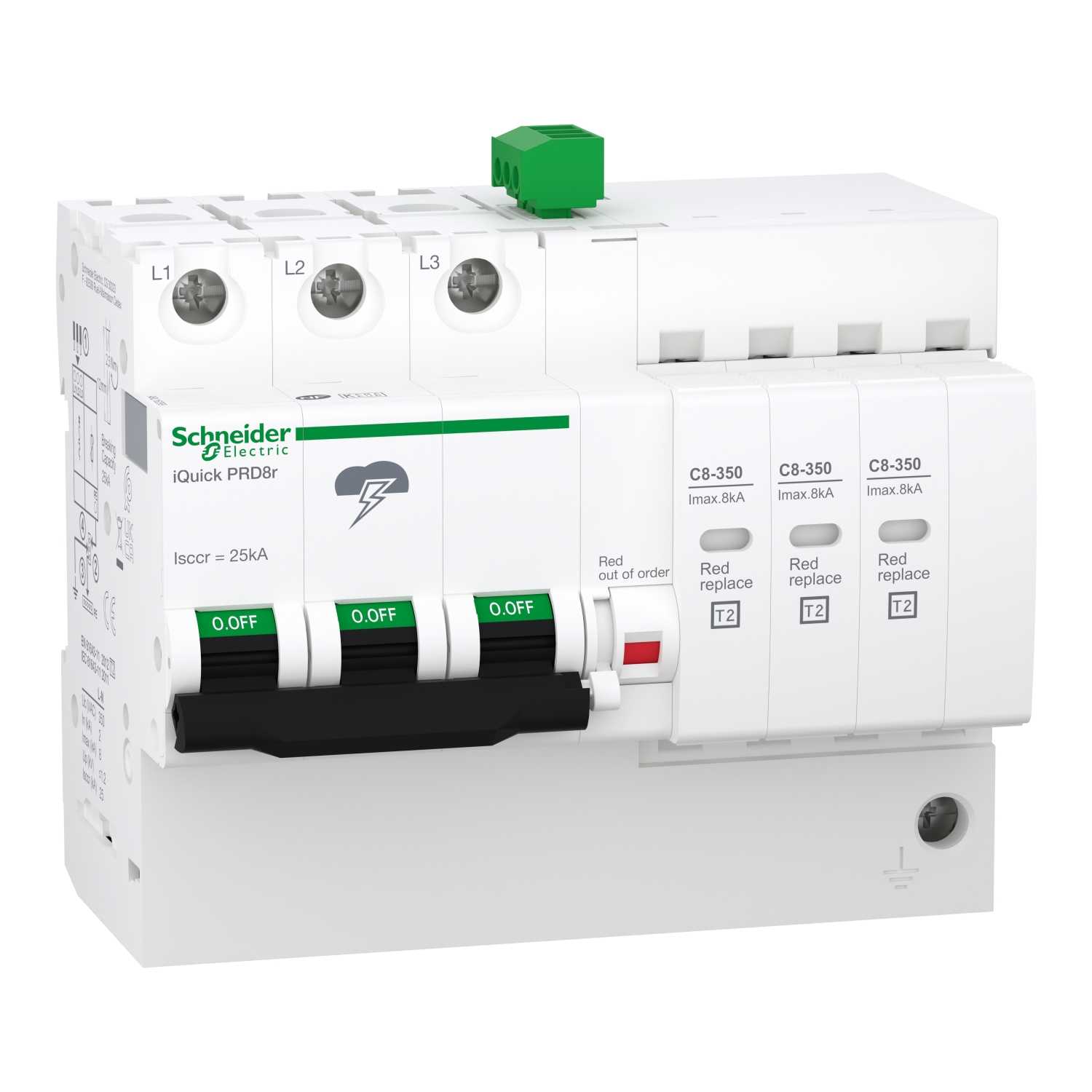 Schneider Electric - iQuick PRD8r modulært overspenningsvern - 3 poler - 350 V - med fjernoverføring