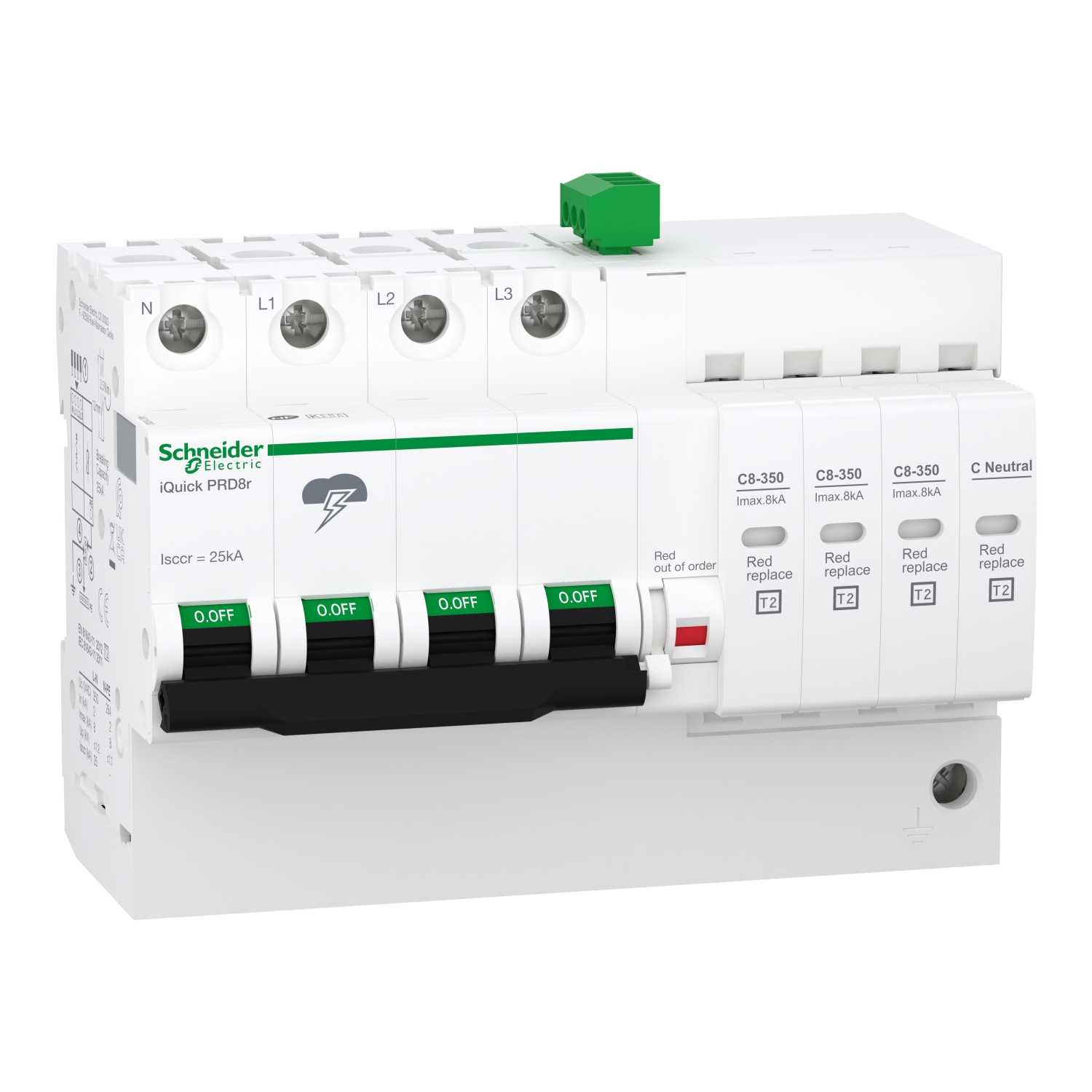 Schneider Electric - iQuick PRD8r modulær overspenningsvern - 3 poler +N - 350V - med fjernoverføring