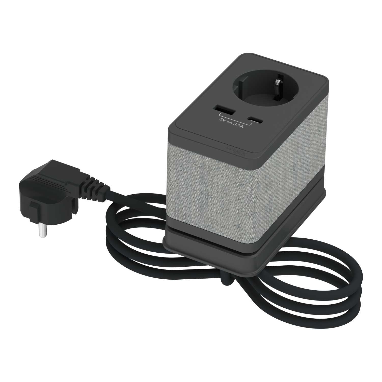 Schneider Electric - Bordenhet S - 1 enkel stikkontakt med USB A og C - Antrasitt
