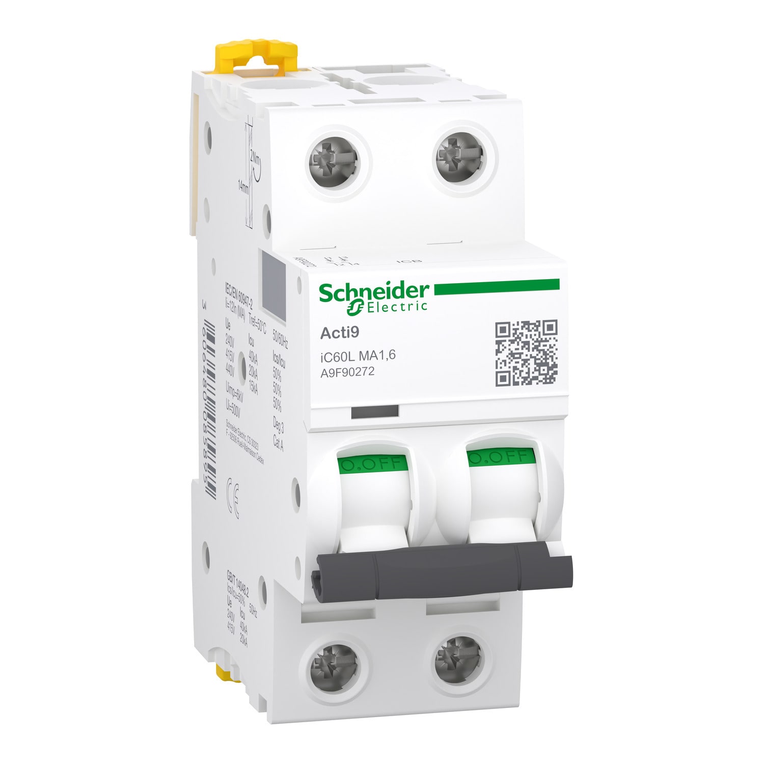 Schneider Electric - iC60L - Autoamtsikring - 2P - 1,6A - MA-kurve - I2=-
