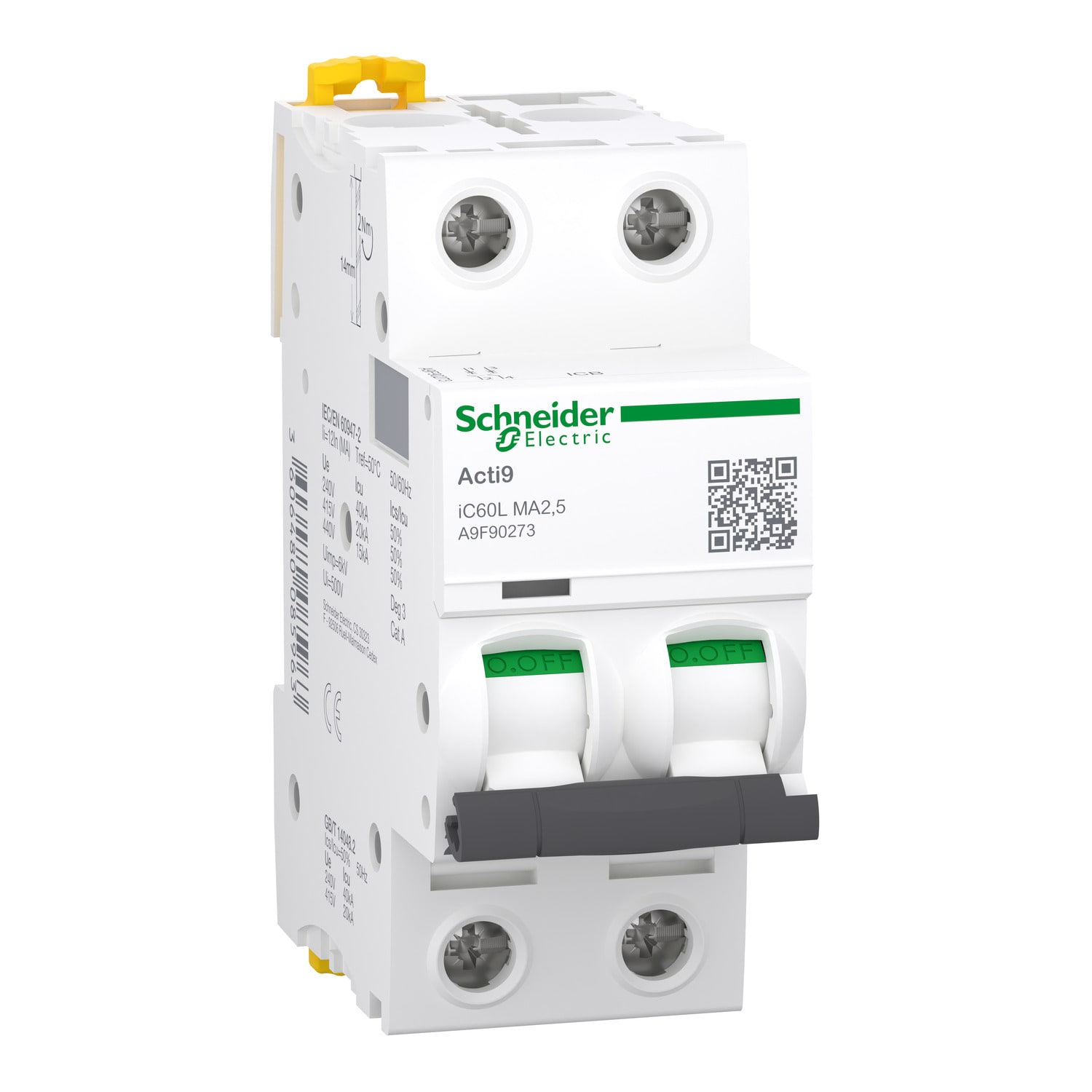 Schneider Electric - iC60L - Automatsikring - 2P - 2,5A - MA-kurve - I2=-