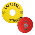 Schneider Electric - Nødstopphode i plast med Ø40 mm sopp, tryk/trekk for LED med skilt Ø60 merket "EMERGENCY STOP"