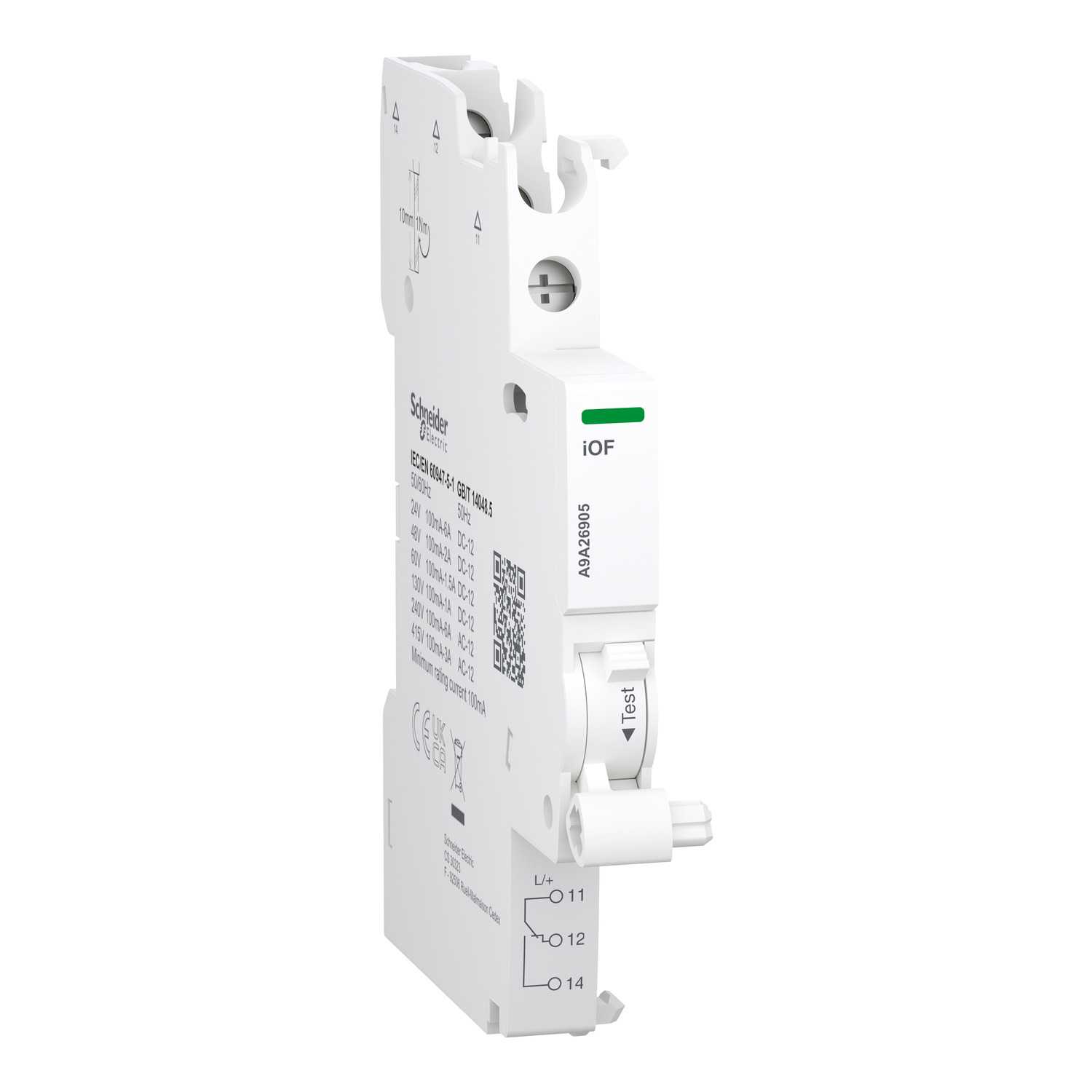 Schneider Electric - Acti9 hjelpekontakt - 1 vekselkontakt - standard - for iC60 og iID dobbelklemme