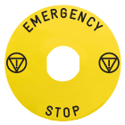 Schneider Electric - Nødstoppskilt Ø60 mm i gul farge for bruk med ZBZ16xx kappe og merket "EMERGENCY STOP"