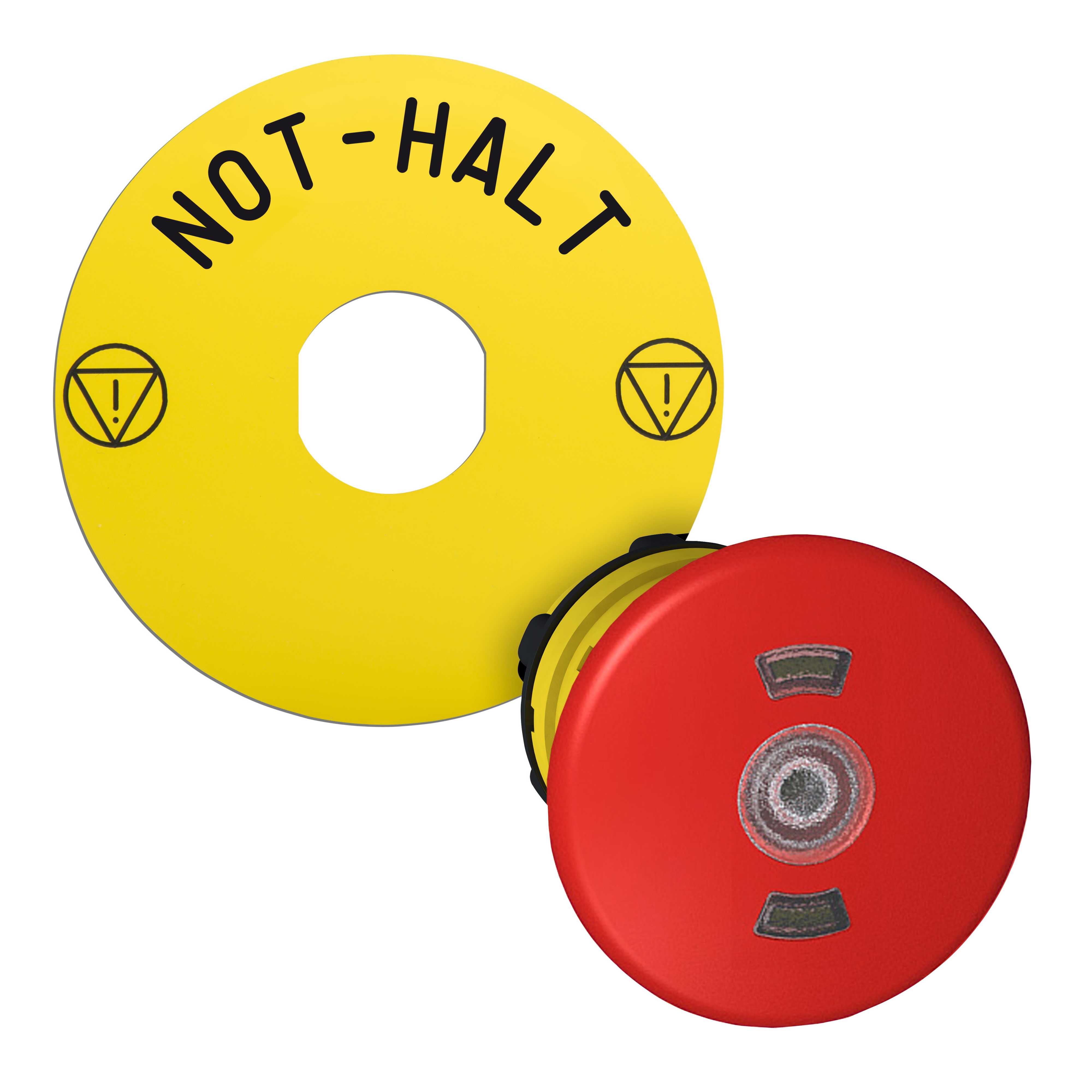 Schneider Electric - Nødstopphode i plast med Ø40 mm sopp, tryk/trekk for LED med skilt Ø60 merket "NOT-HALT"