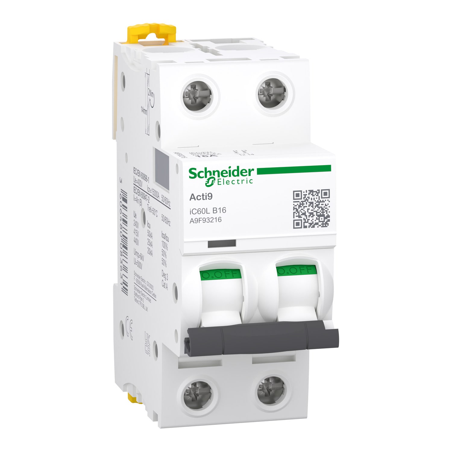 Schneider Electric - iC60L - Automatsikring - 2P - 16A - B-kurve - I2=1,3