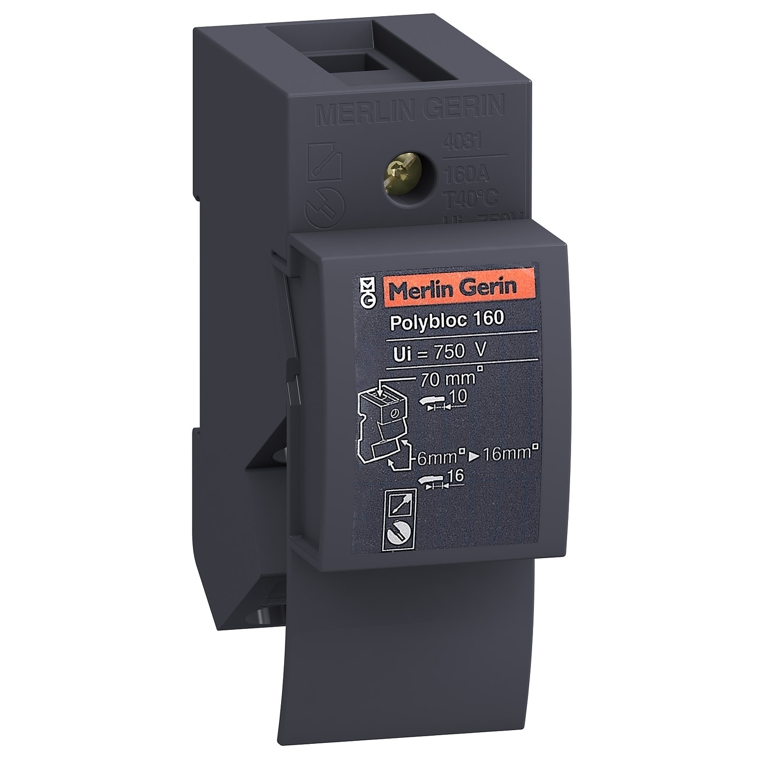 Schneider Electric - Linergy DX(Polyblock)-fordelingsblokk for DIN skinne-160A-1P -6hull-for PrismaSeT G/P