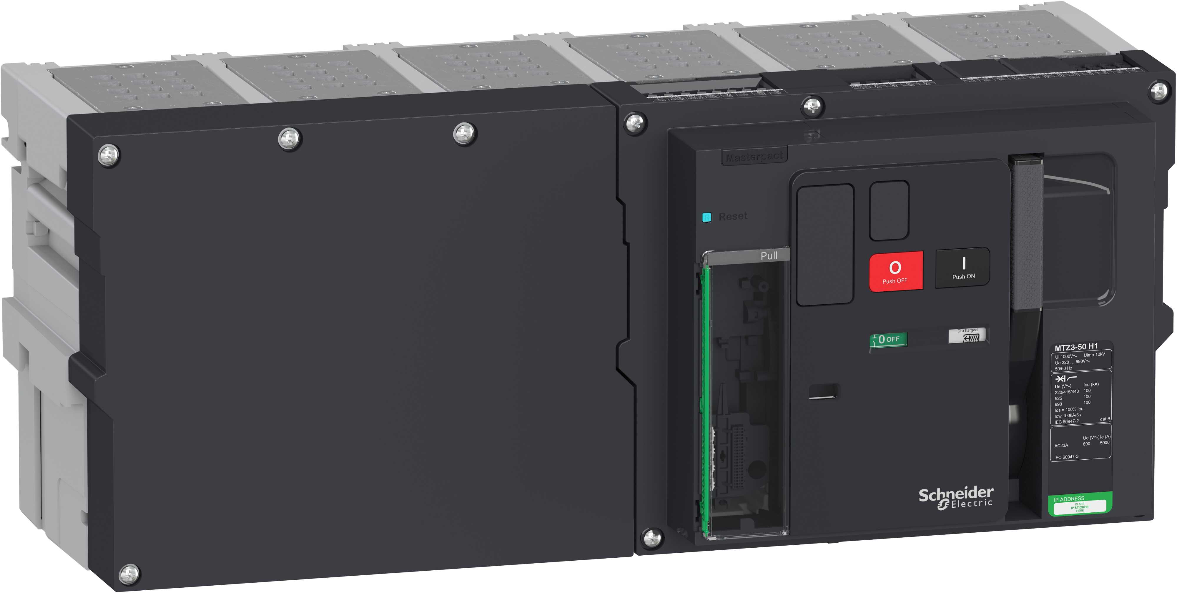 Schneider Electric - Effektbryter Masterpact MTZ3 50H1 5000A 3p uttrekkbar uten vern, lomme og tilk.