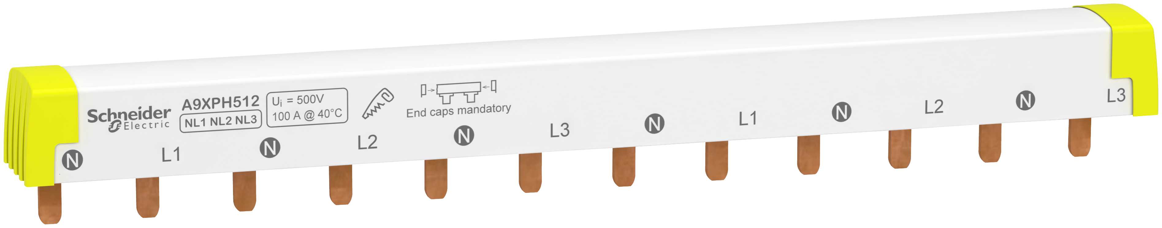 Schneider Electric - Samleskinne 4pol (N-L1, N-L2, N-L3), lengde 12 moduler