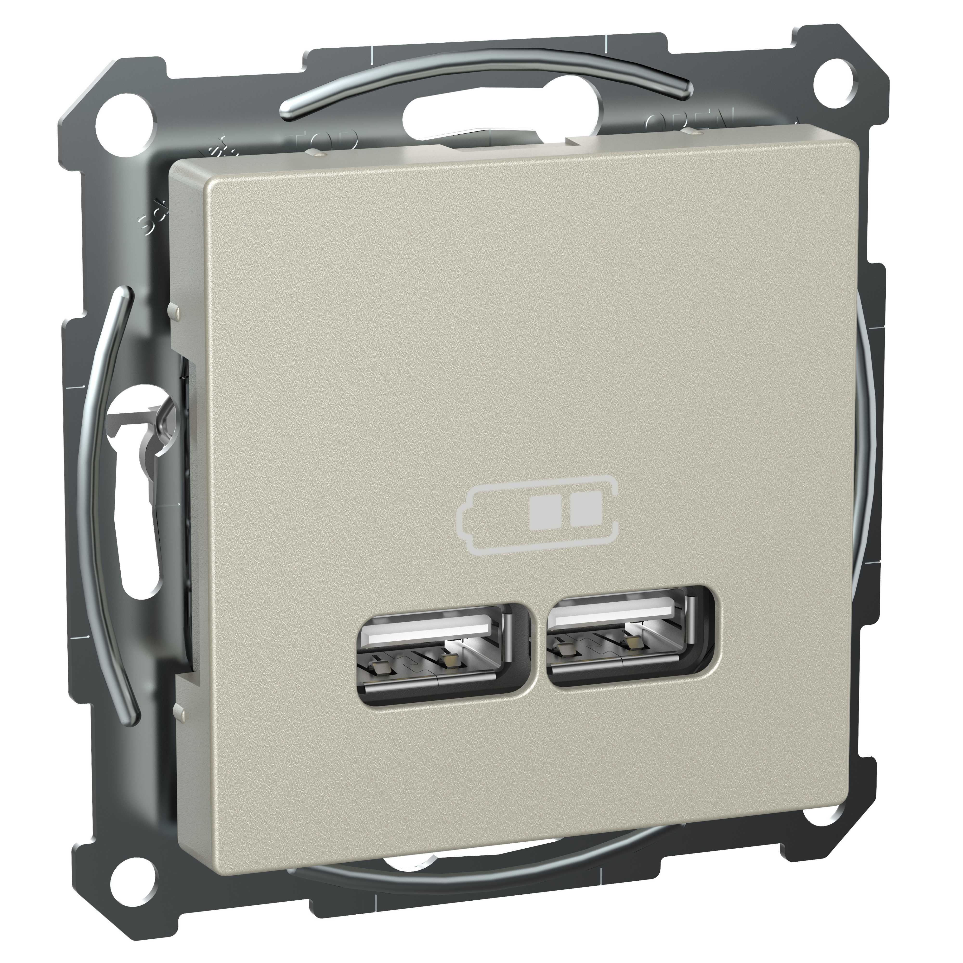 Schneider Electric - Exxact dobbel USB A+A uttak 2,1A metall