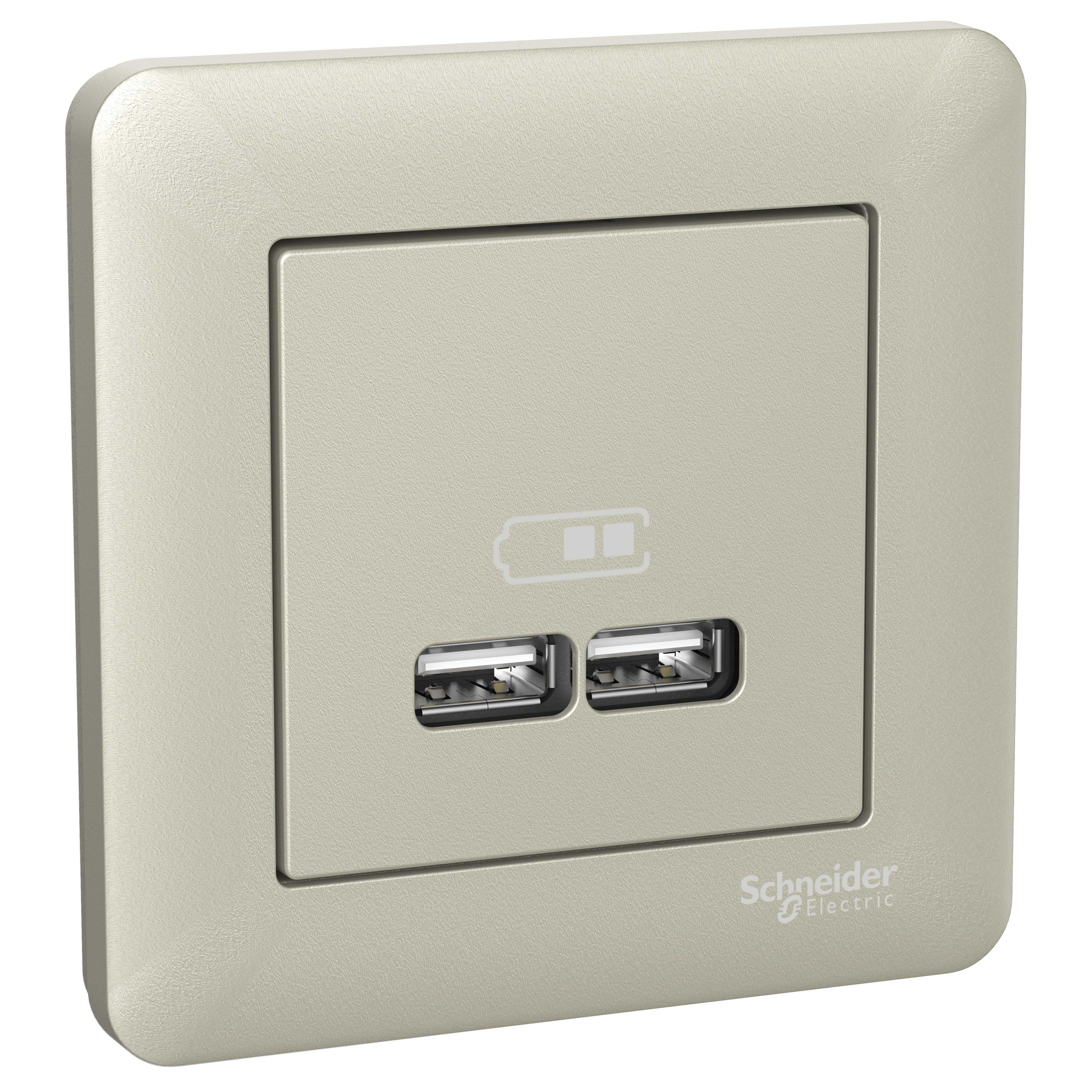 Schneider Electric - Exxact dobbel USB A+A uttak 2,1A metall