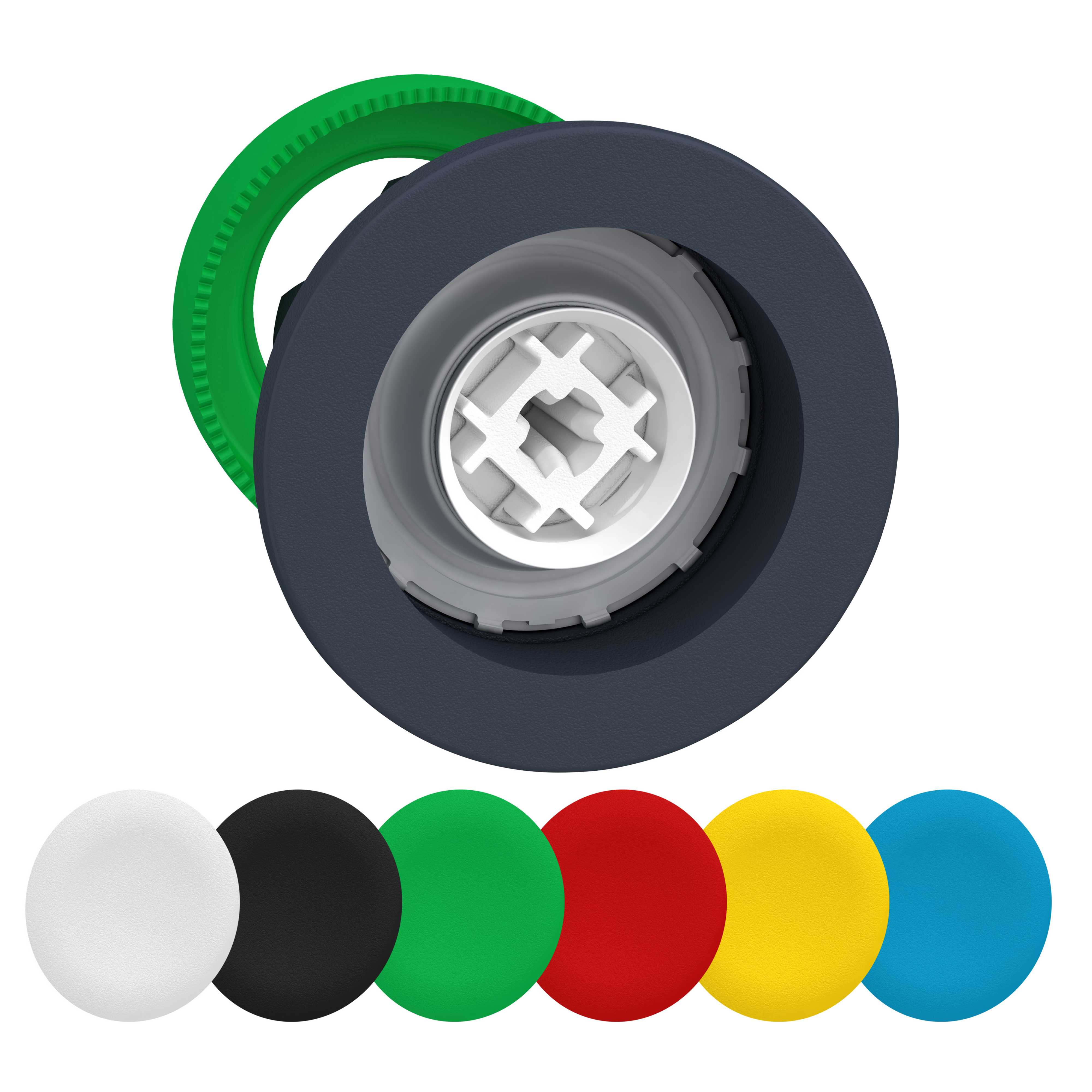 Schneider Electric - Trykknapphode flush i plast med fjærretur og plan trykflate i 6 diverse farger