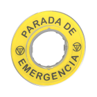 Schneider Electric - Nødstoppskilt Ø60 mm i gul farge med 3D design og merket "PARADA DE EMERGENCIA"