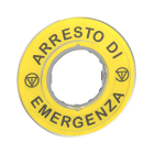 Schneider Electric - Nødstoppskilt Ø60 mm i gul farge med 3D design og merket "ARRESTO DI EMERGENZA"