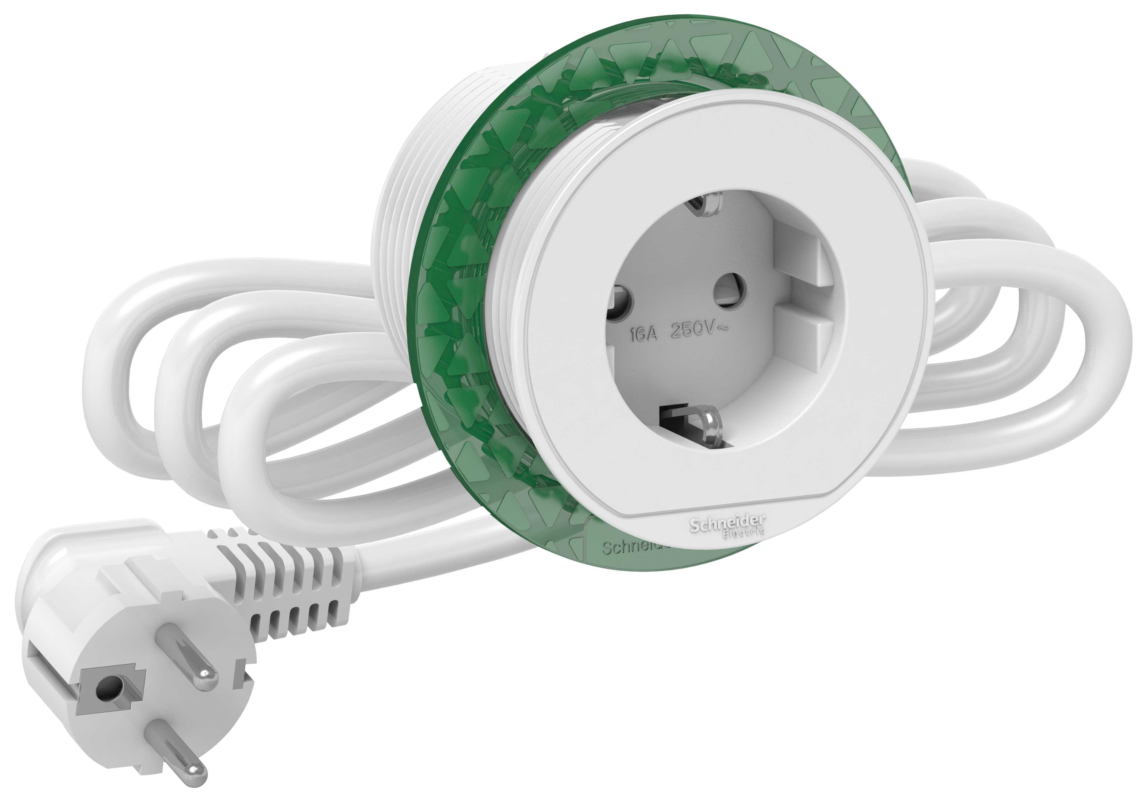Schneider Electric - Nedfellbar bordenhet XS - 250V 16A - Hvit - Schuko Kabel 2m