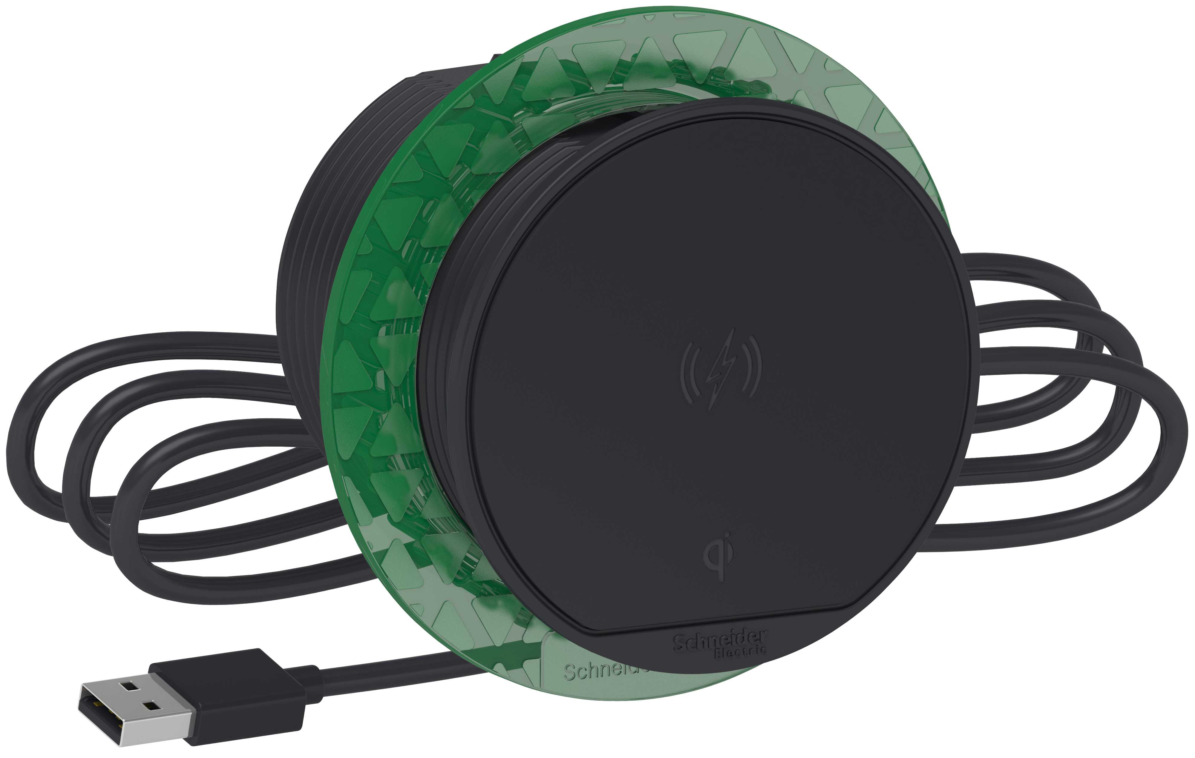 Schneider Electric - Nedfellbar bordenhet XS - 5W -Qi sertifisert - Antrasitt - USB-A Kabel 2m