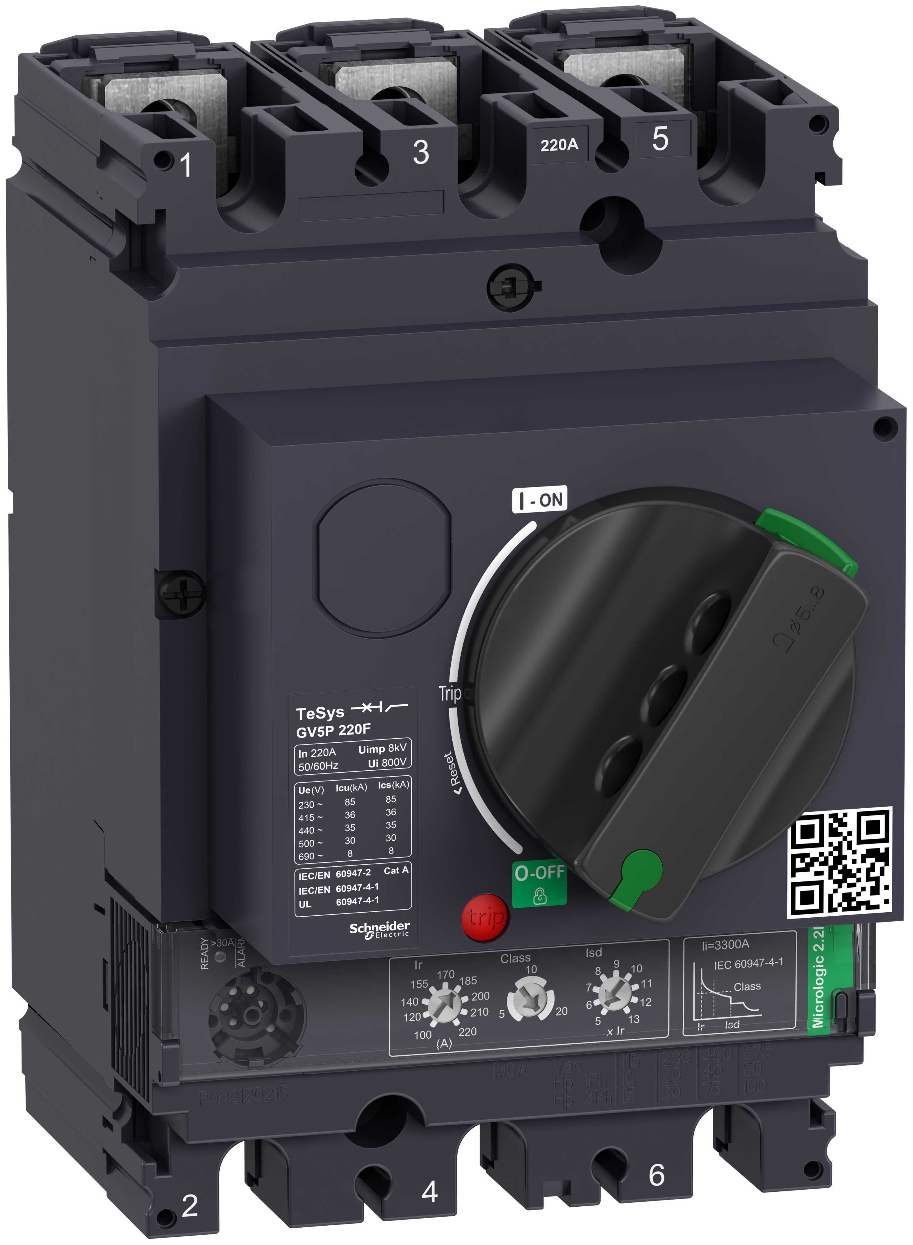 Schneider Electric - Motorvernbryter TeSys GV5 Thermisk-magnetisk, 3P, 220A, Icu 36kA Micrologic 2,2M