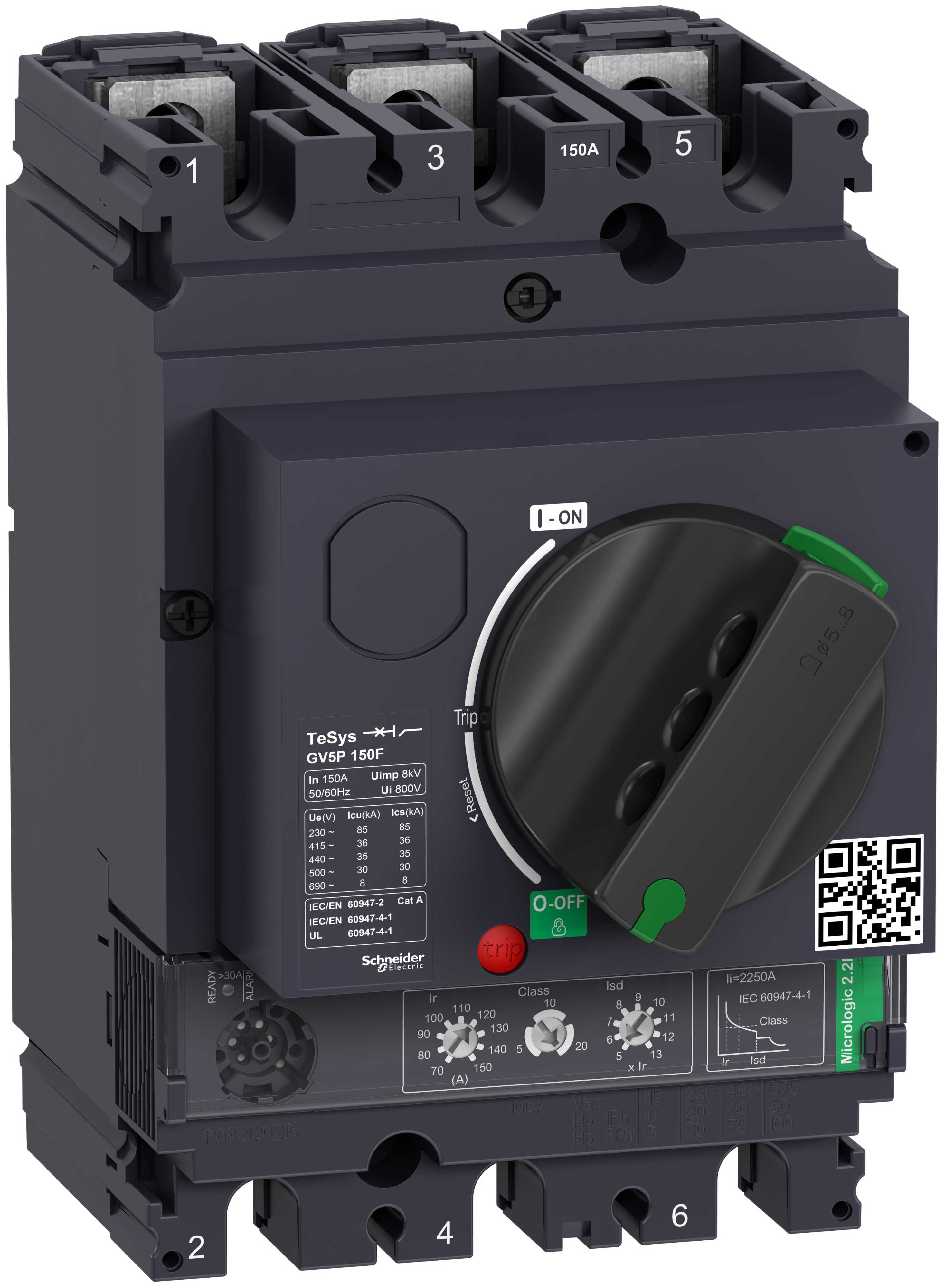 Schneider Electric - Motorvernbryter TeSys GV5 Thermisk-magnetisk, 3P, 150A, Icu 36kA Micrologic 2,2M