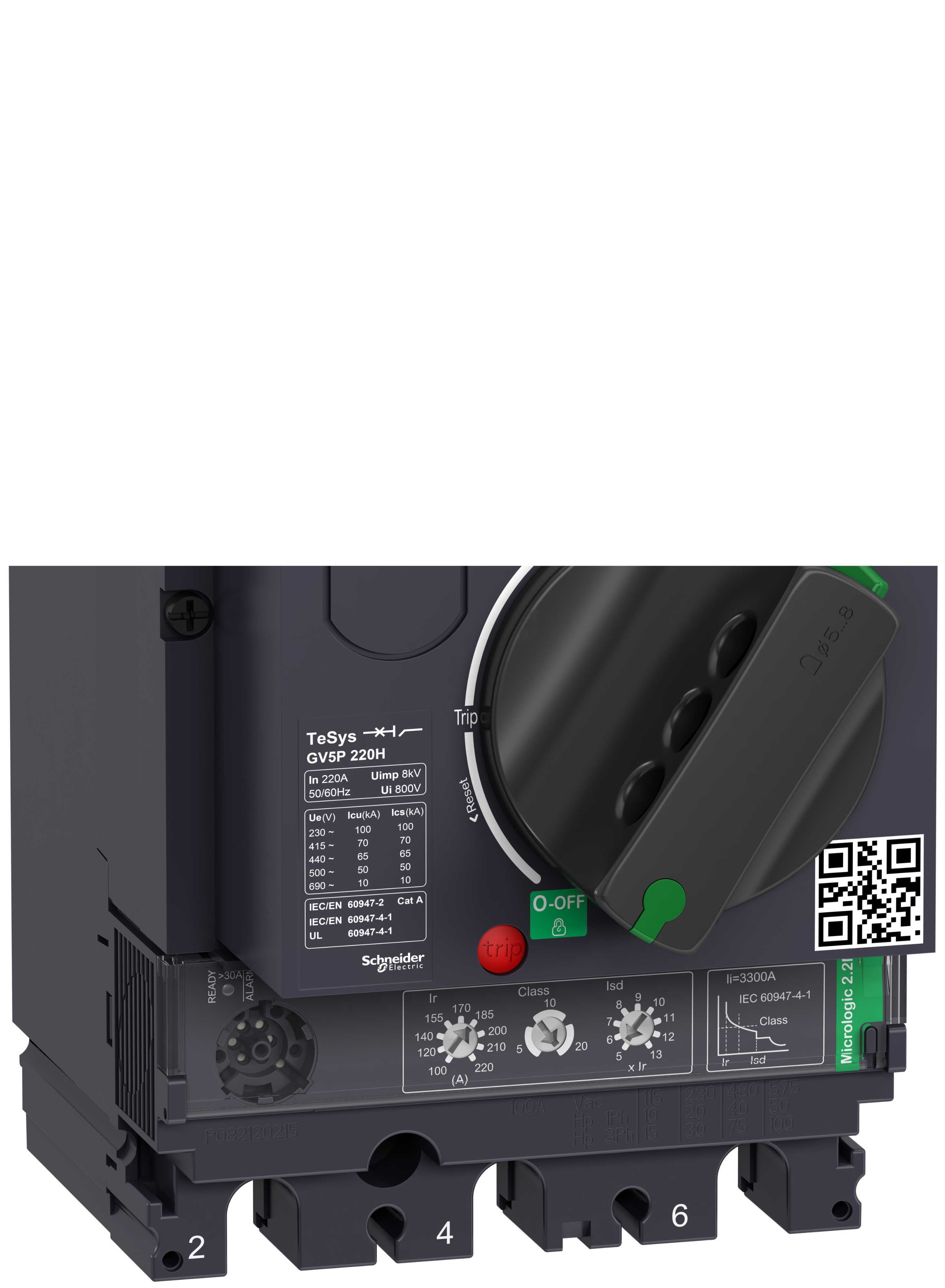 Schneider Electric - Motorvernbryter TeSys GV5 Thermisk-magnetisk, 3P, 220A, Icu 70kA Micrologic 2,2M