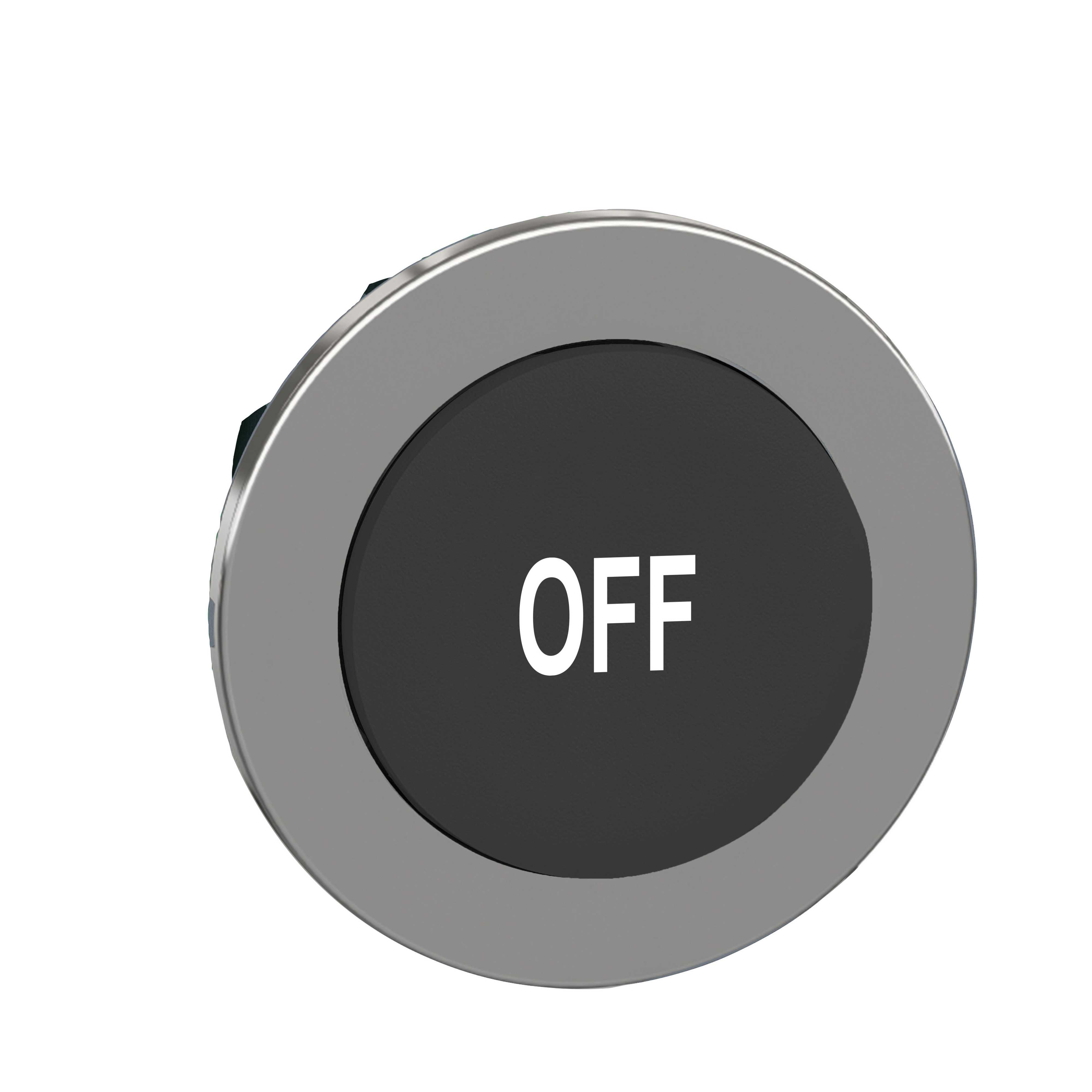 Schneider Electric - Trykknapphode flush i metall med fjærretur og opphøyd trykflate i sort farge med hvit "OFF"