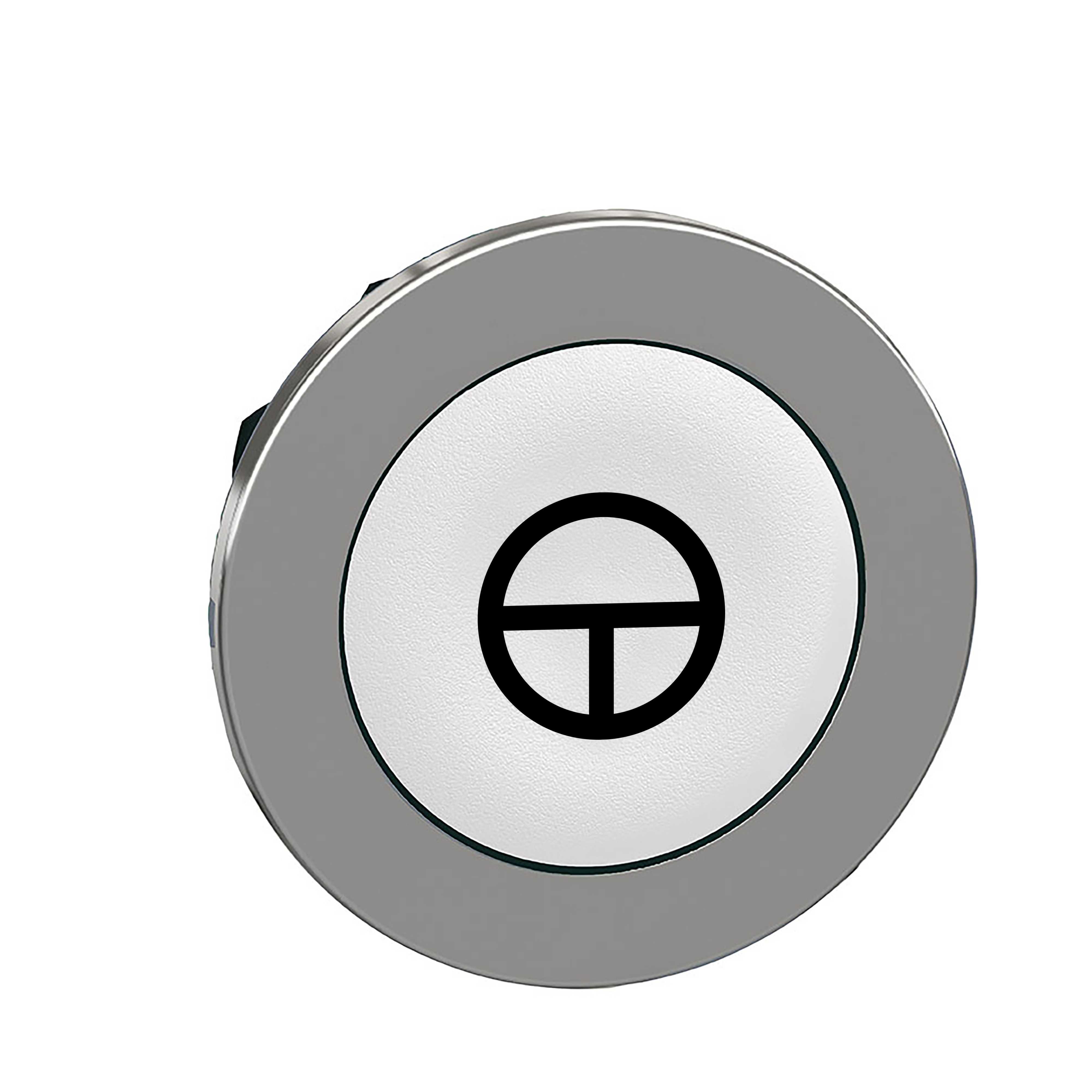 Schneider Electric - Trykknapphode flush i metall med fjærretur og plan trykflate i hvit farge med sort "jog" symbol