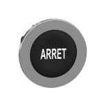Schneider Electric - Trykknapphode flush i metall med fjærretur og plan trykflate i sort farge med hvit "ARRET"