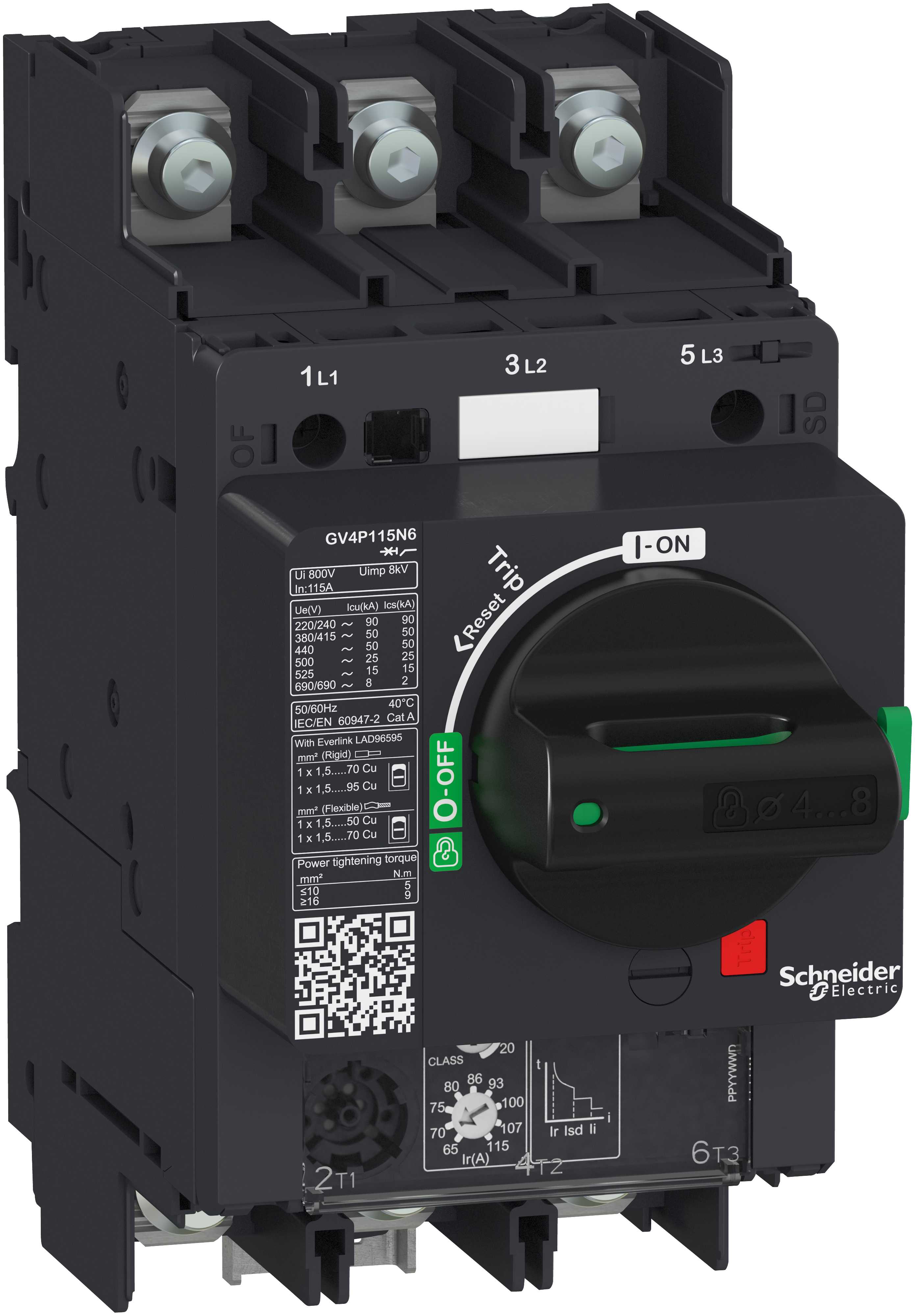 Schneider Electric - Motorvernbryter GV4P Therm/Mag 115A 50kA lug