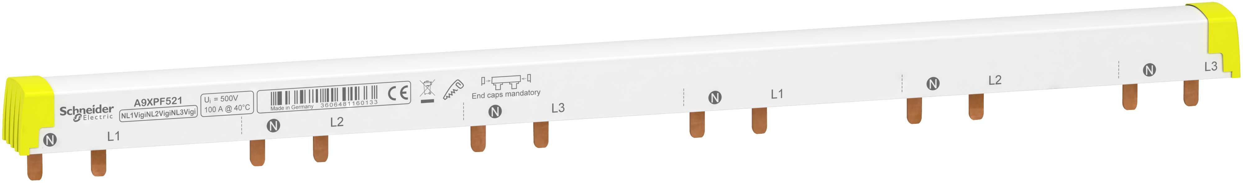 Schneider Electric - Samleskinne - 3P+N 21 moduler- 2P iC60+Vig i< 25A. (N-L1, N-L2, N-L3…)